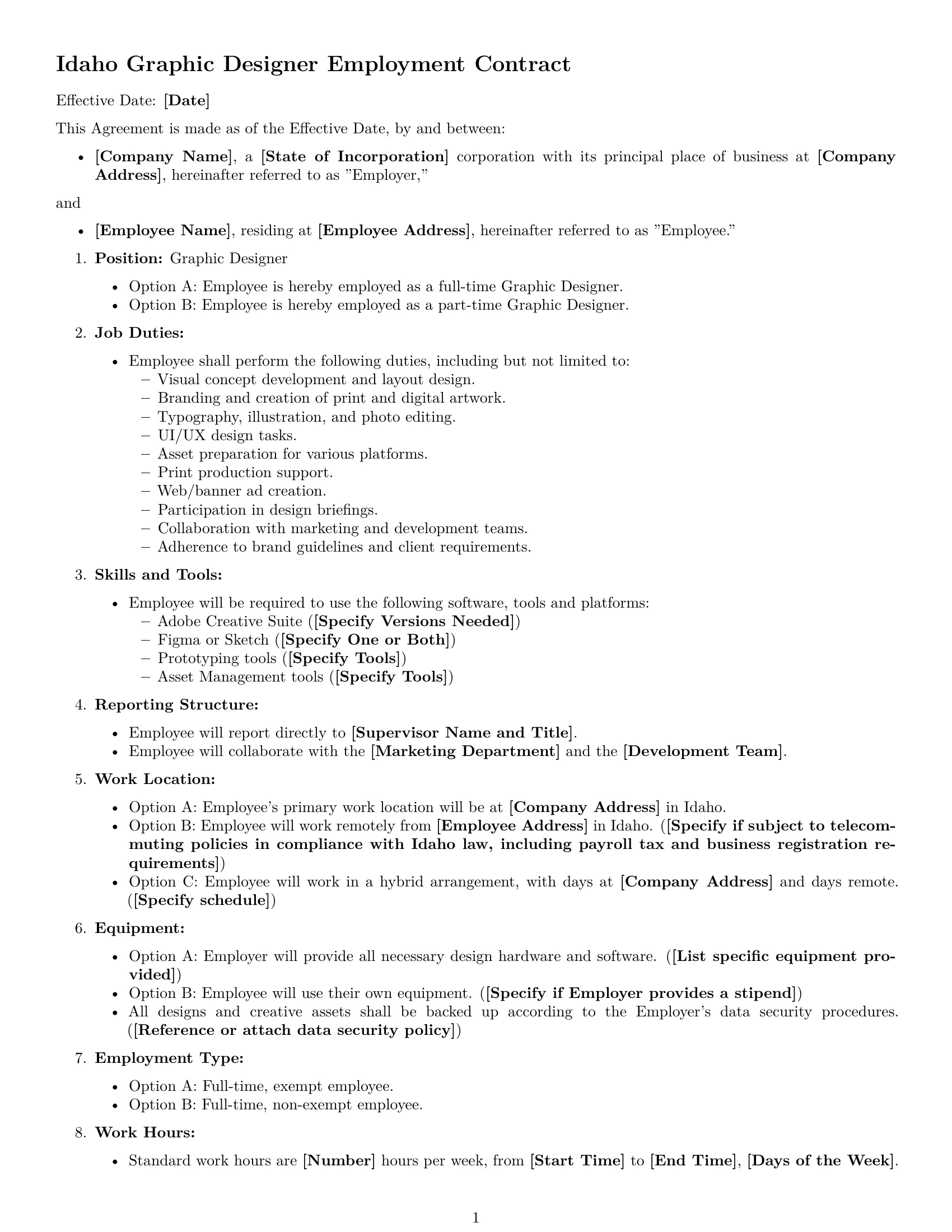 Preview page 1 of Free Idaho graphic designer employment contract template