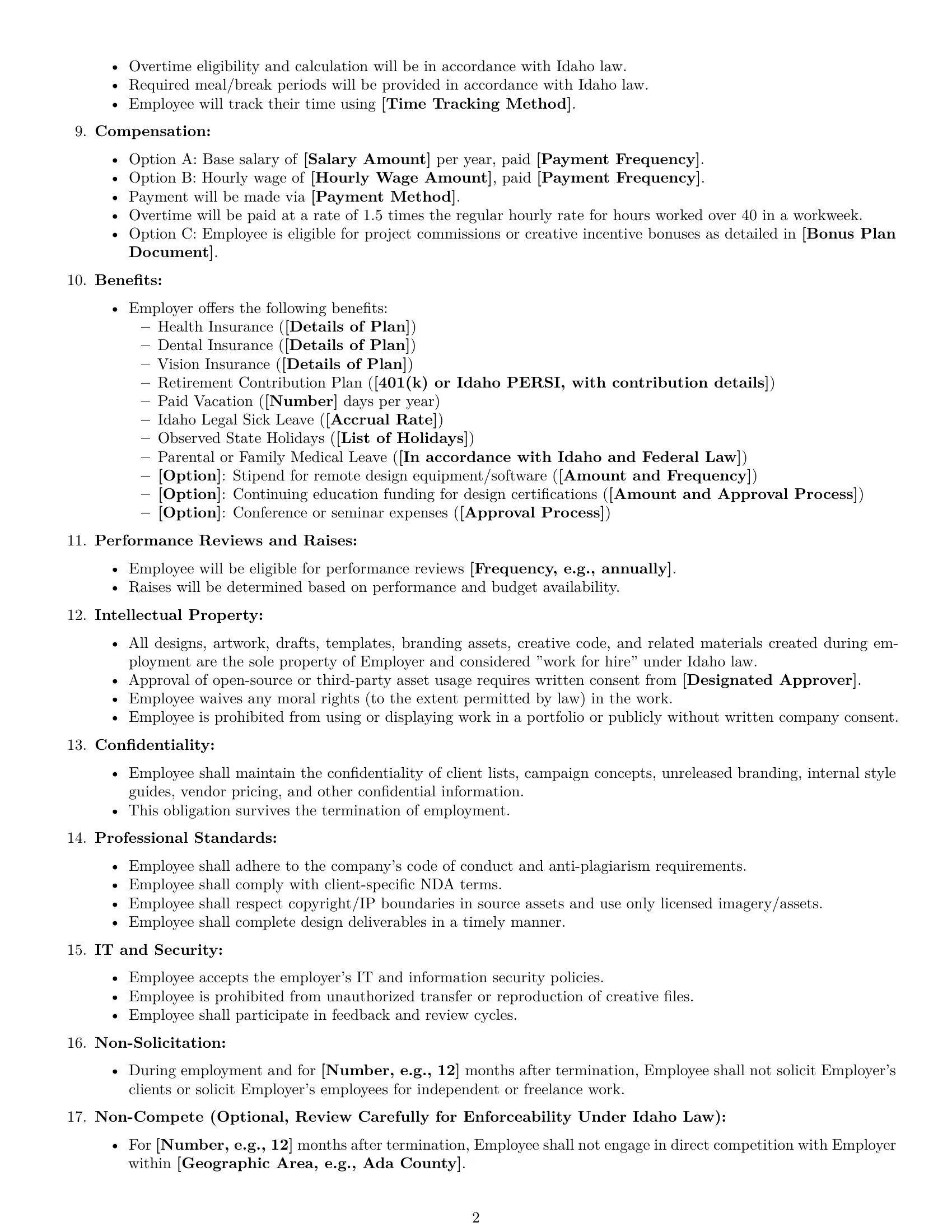 Preview page 2 of Free Idaho graphic designer employment contract template