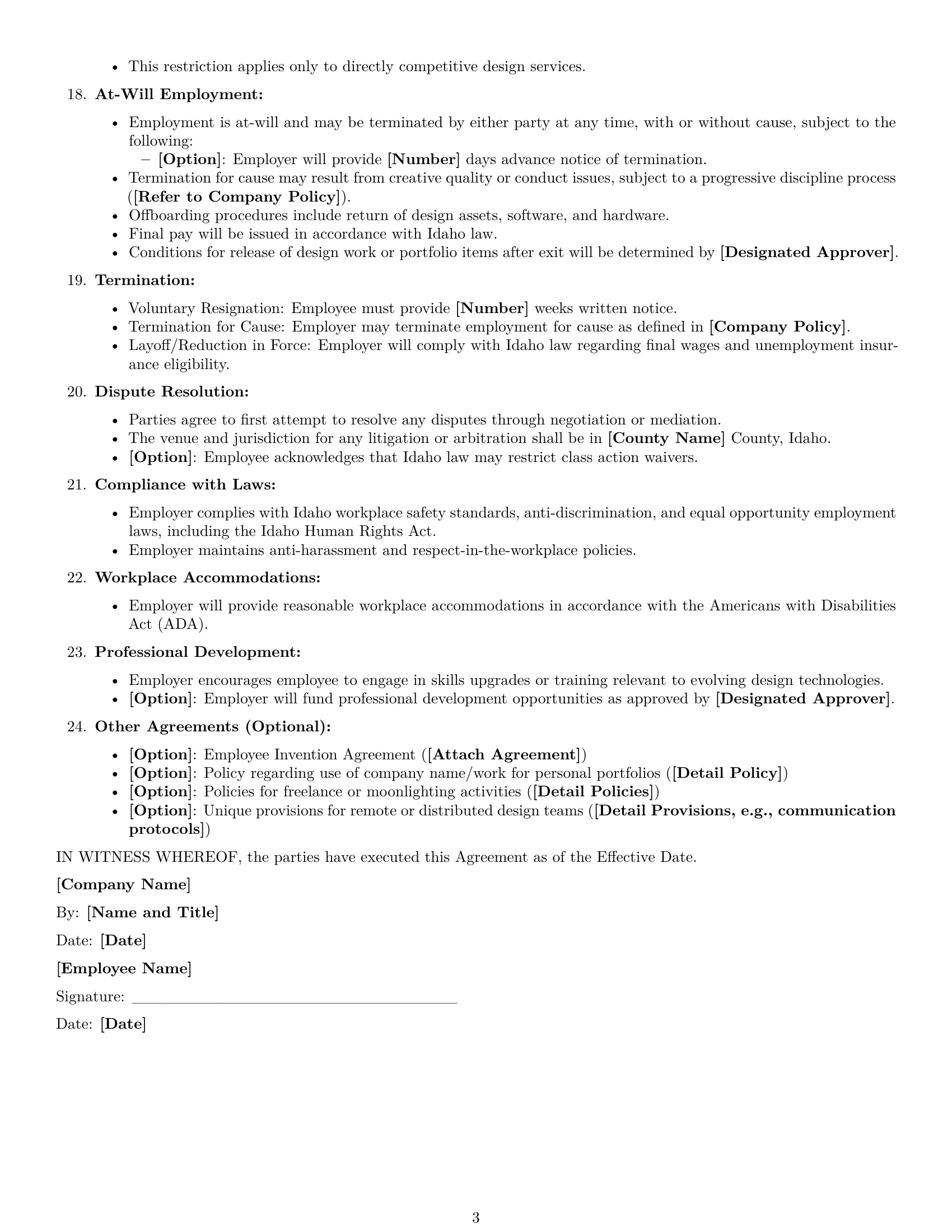 Preview page 3 of Free Idaho graphic designer employment contract template