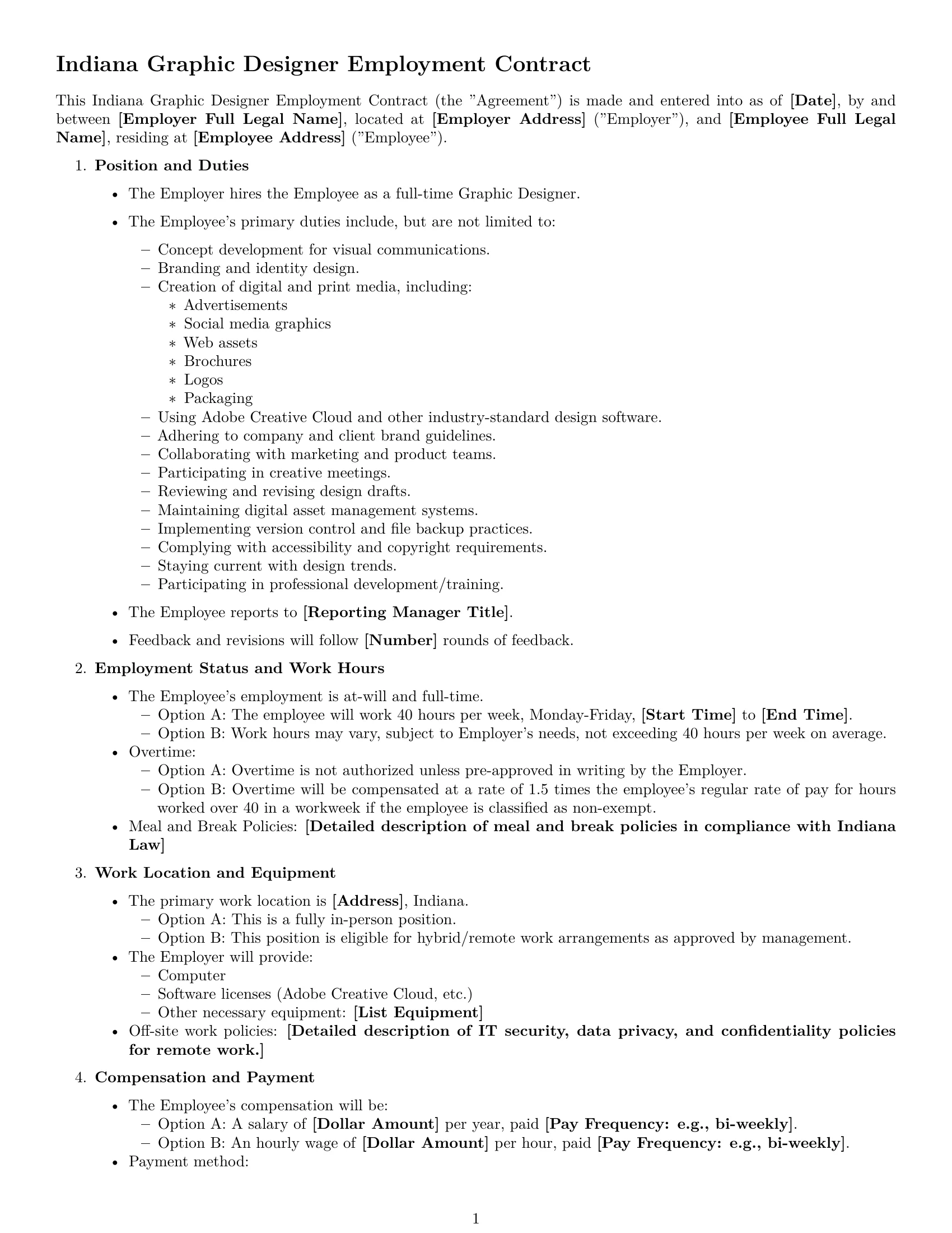 Preview page 1 of Free Indiana graphic designer employment contract template