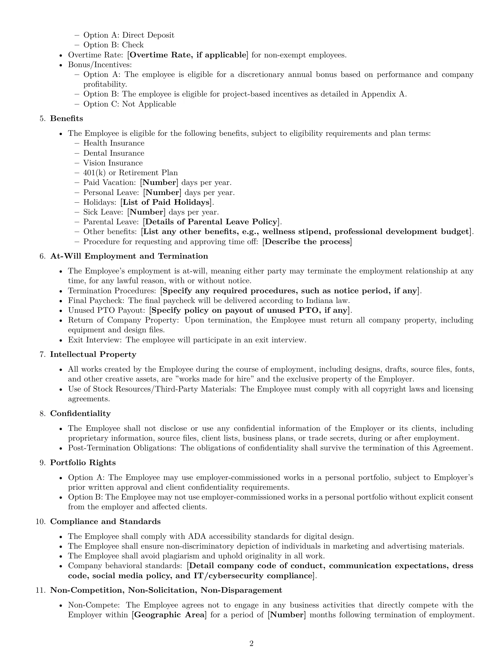 Preview page 2 of Free Indiana graphic designer employment contract template