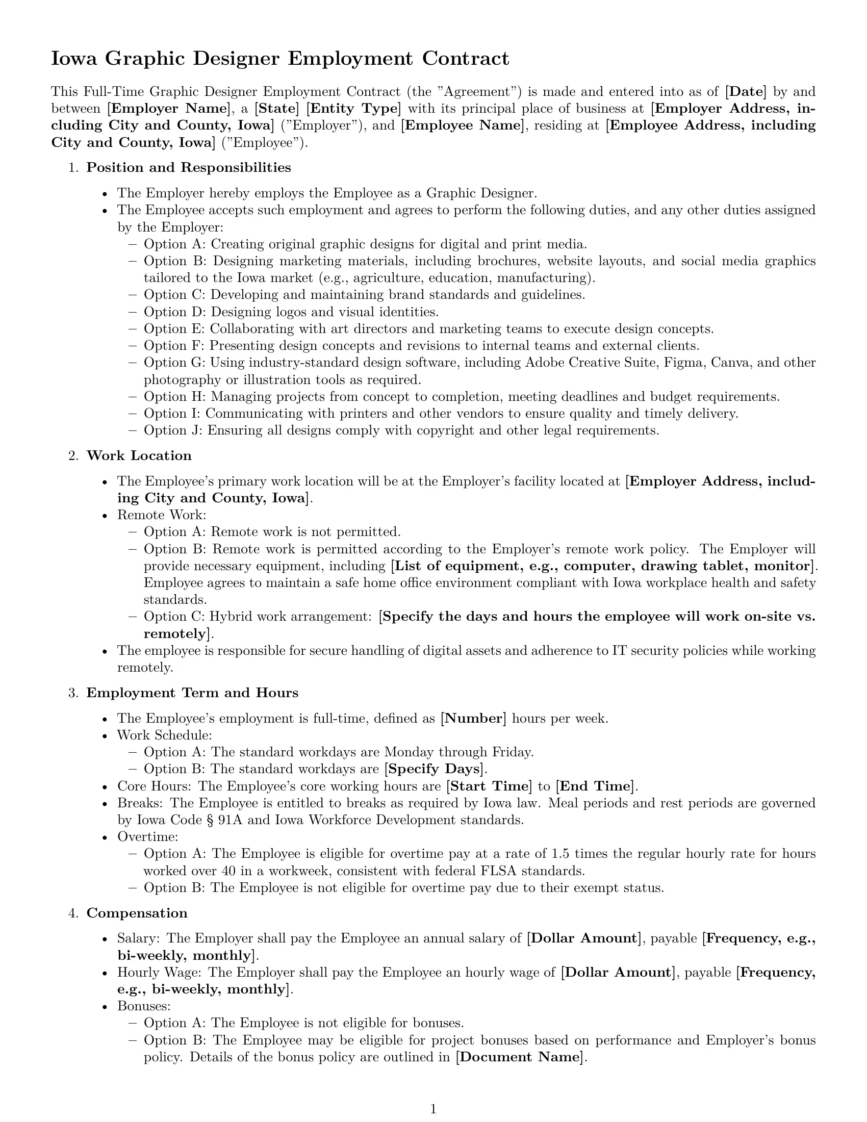 Preview page 1 of Free Iowa graphic designer employment contract template