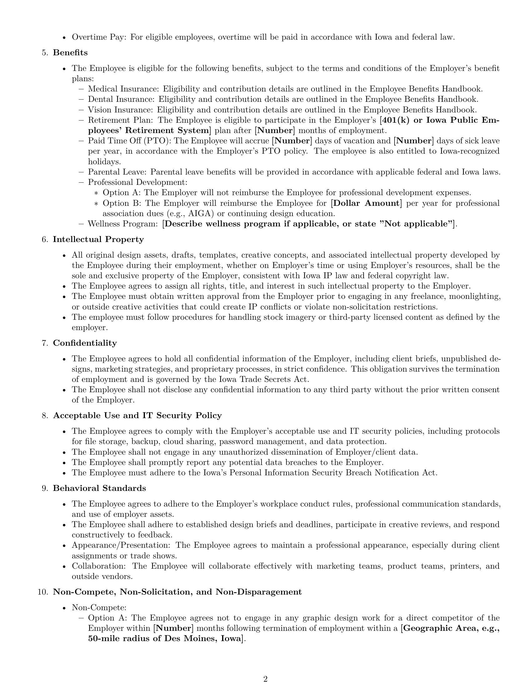 Preview page 2 of Free Iowa graphic designer employment contract template