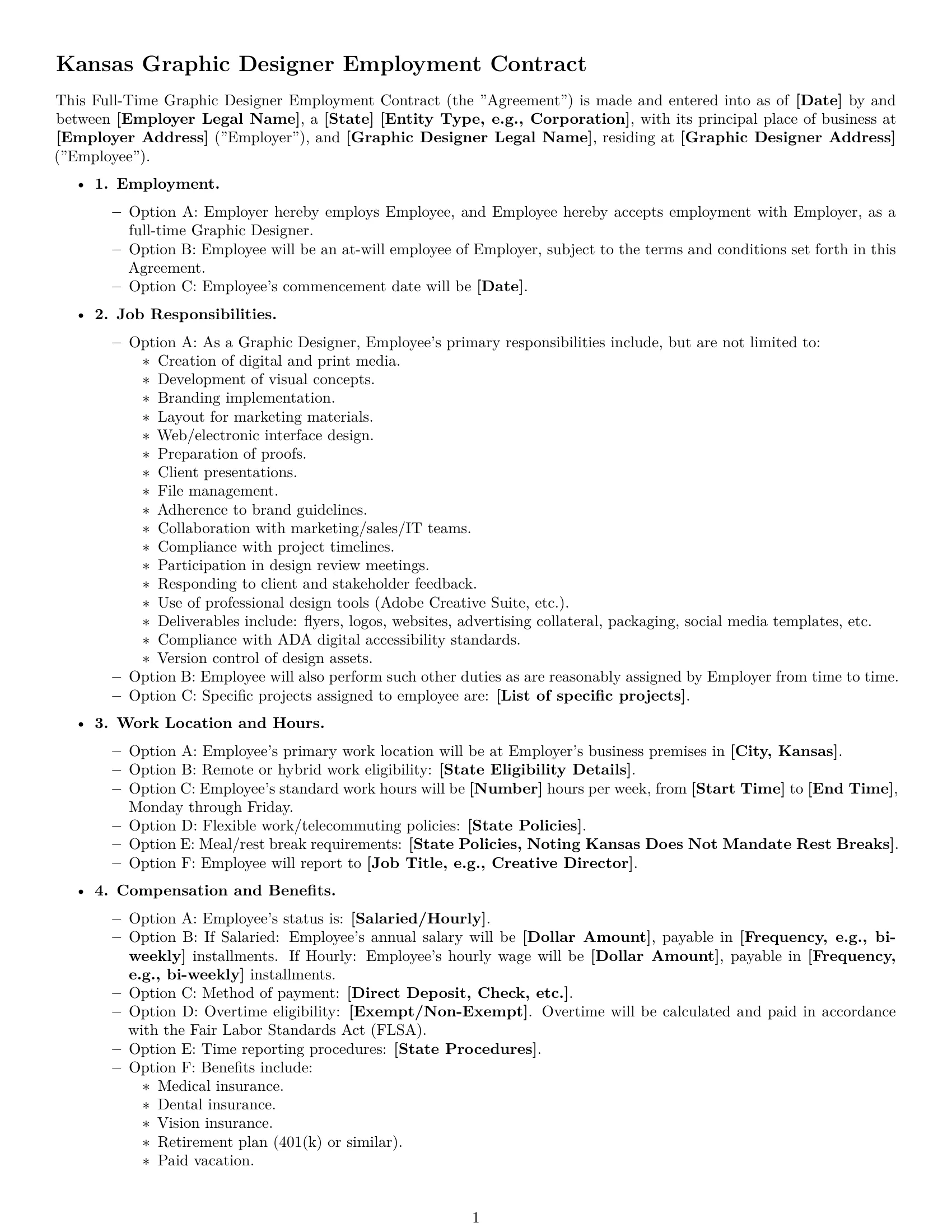 Preview page 1 of Free Kansas graphic designer employment contract template