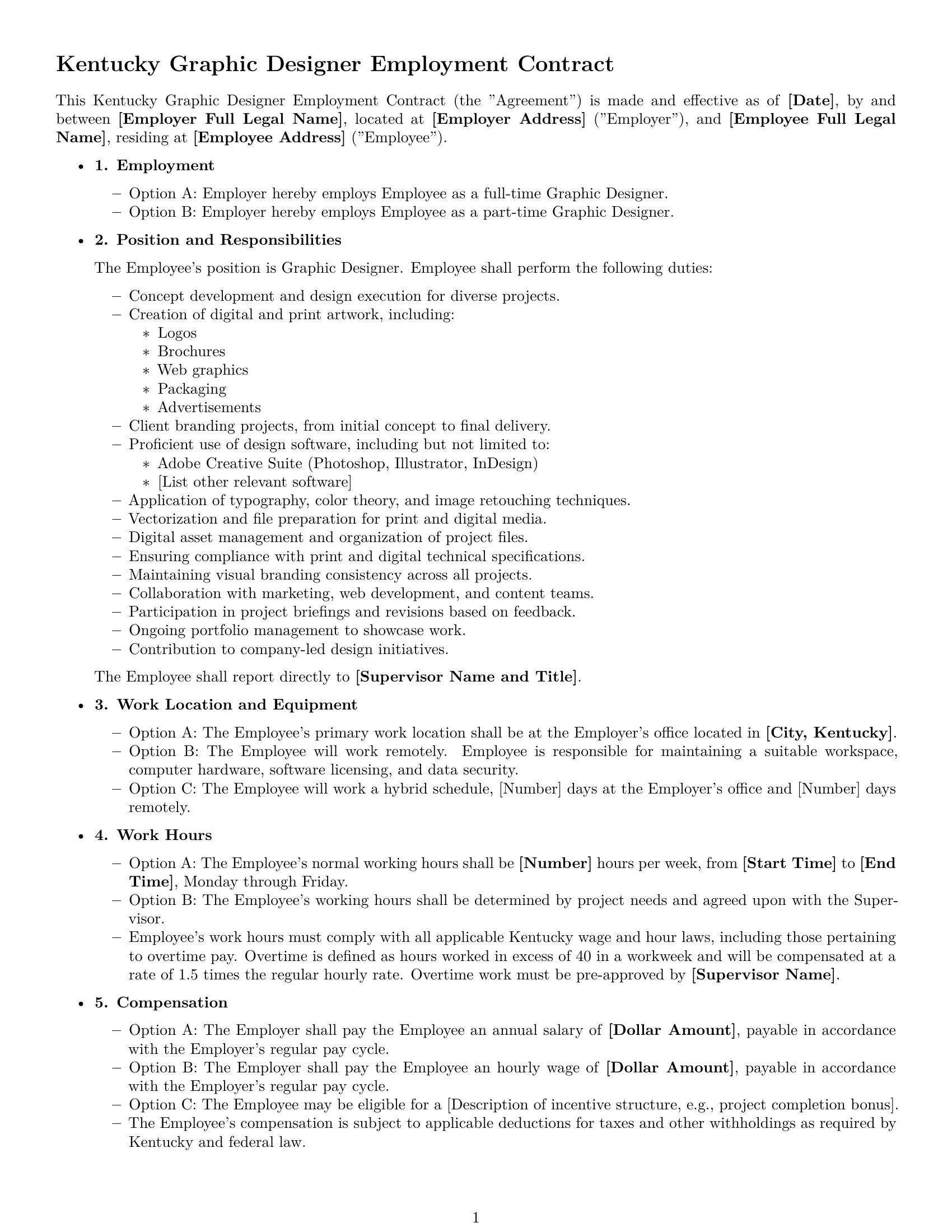 Preview page 1 of Free Kentucky graphic designer employment contract template