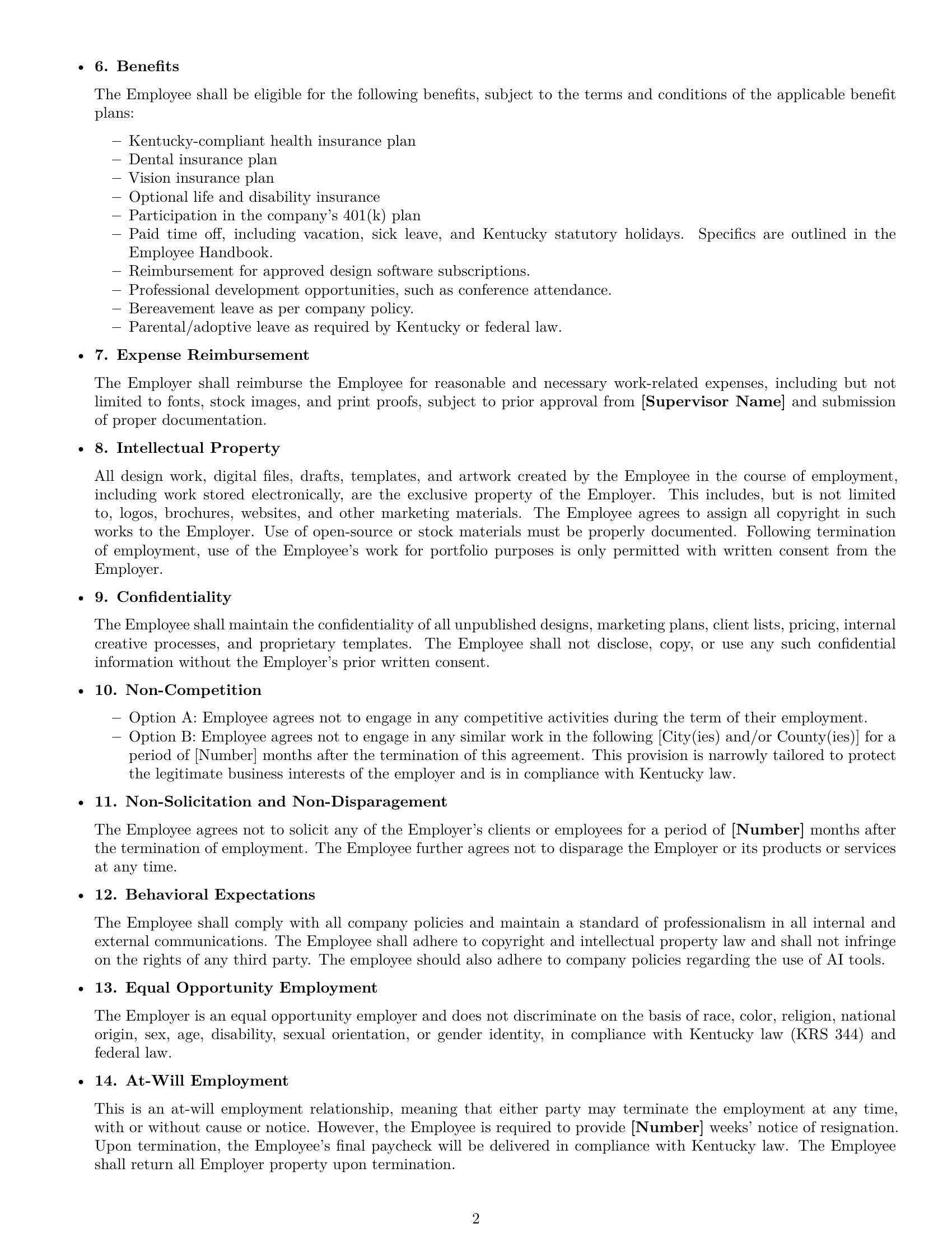 Preview page 2 of Free Kentucky graphic designer employment contract template