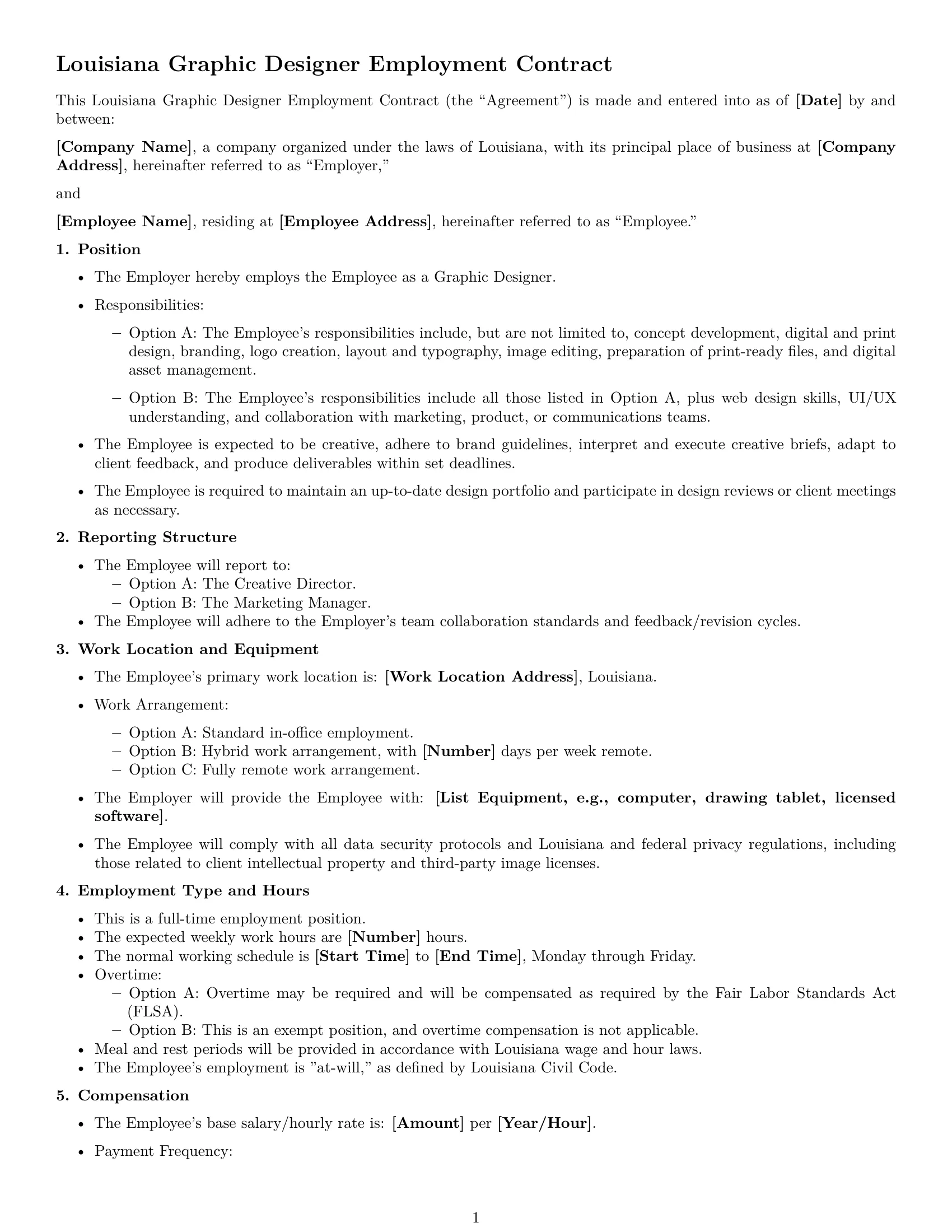 Preview page 1 of Free Louisiana graphic designer employment contract template