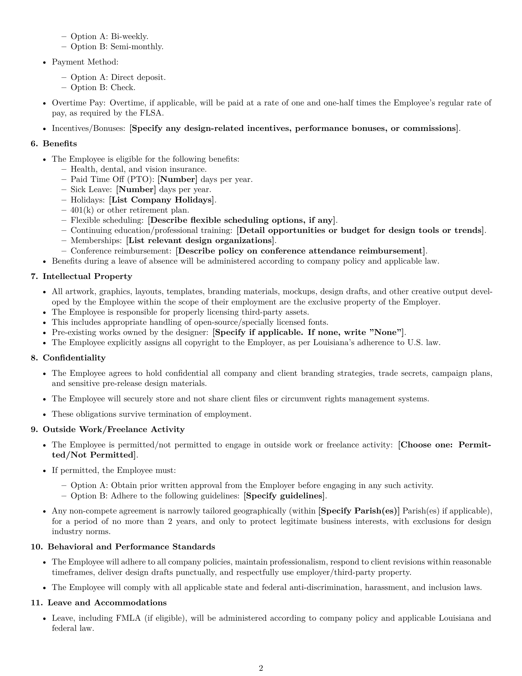 Preview page 2 of Free Louisiana graphic designer employment contract template