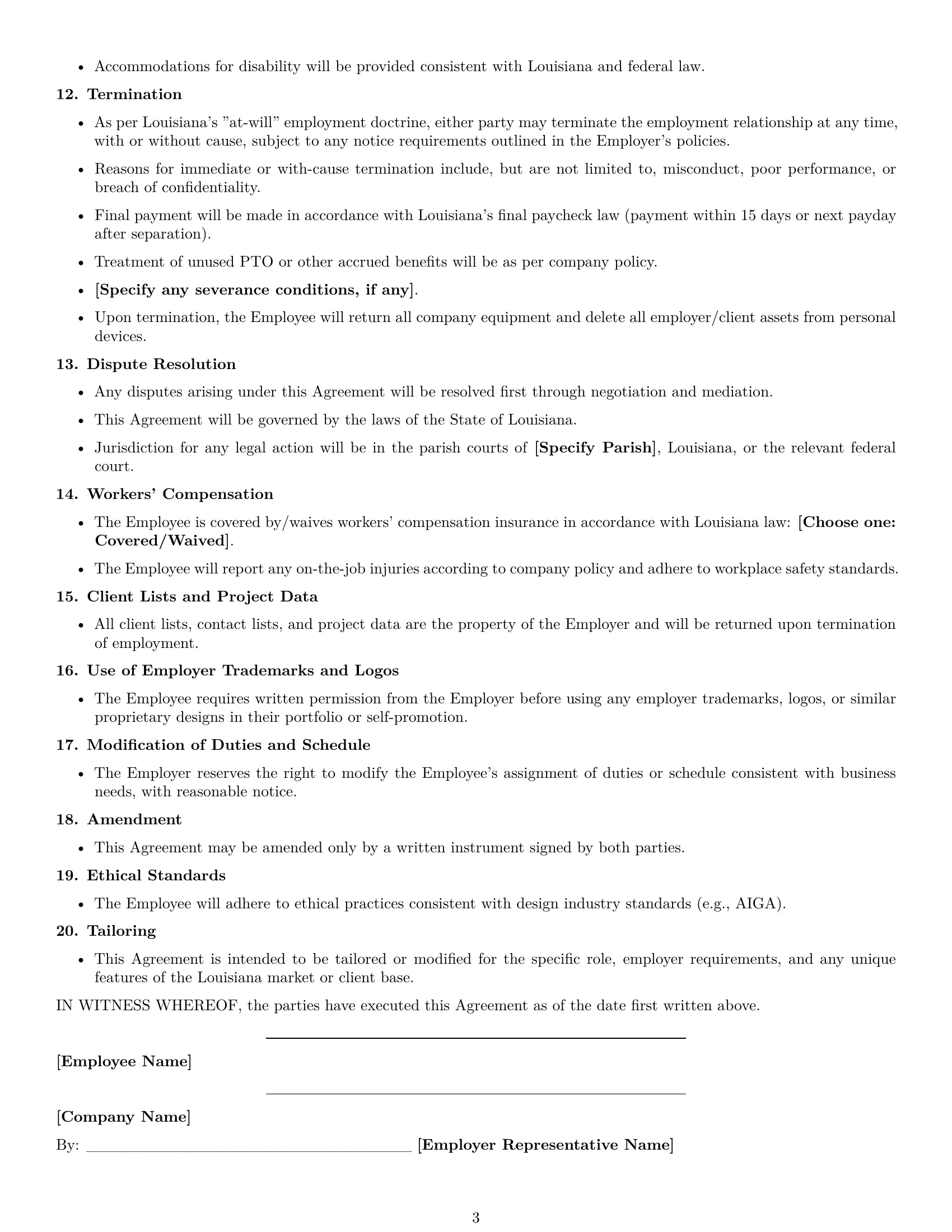 Preview page 3 of Free Louisiana graphic designer employment contract template