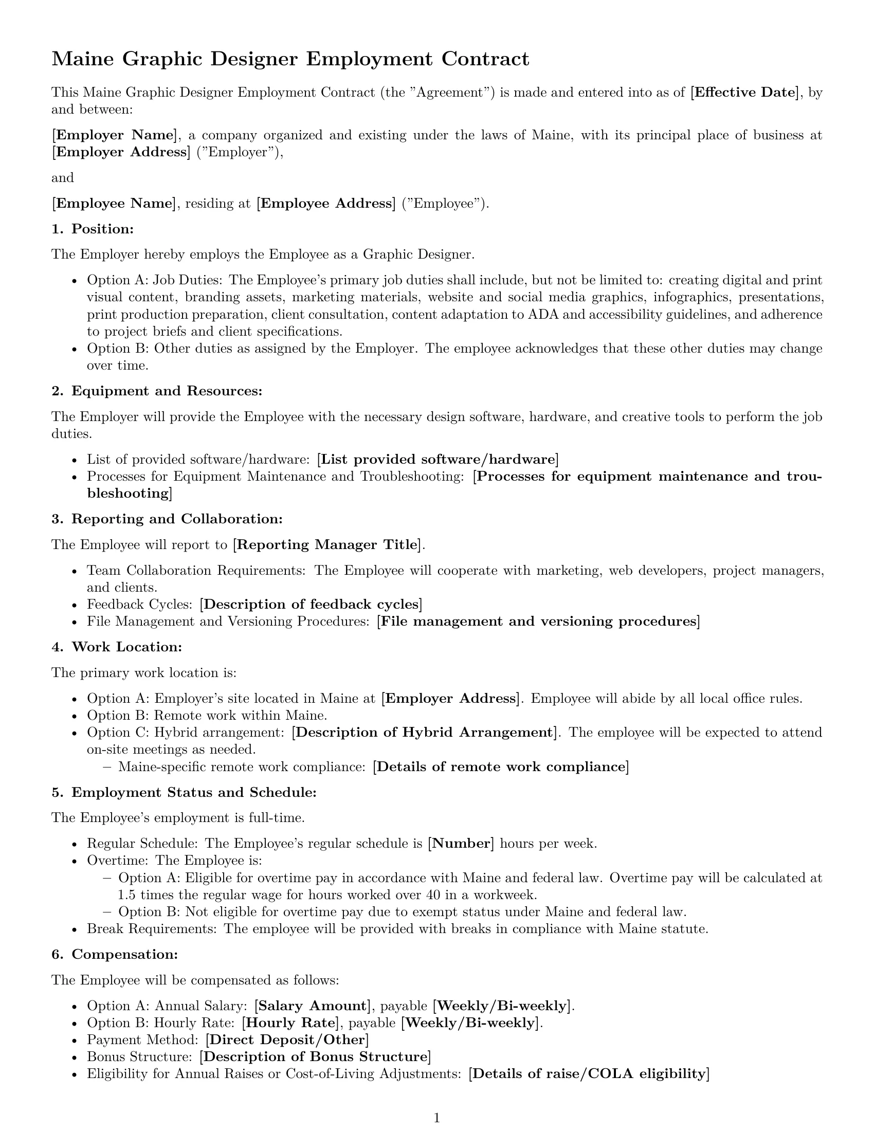 Preview page 1 of Free Maine graphic designer employment contract template