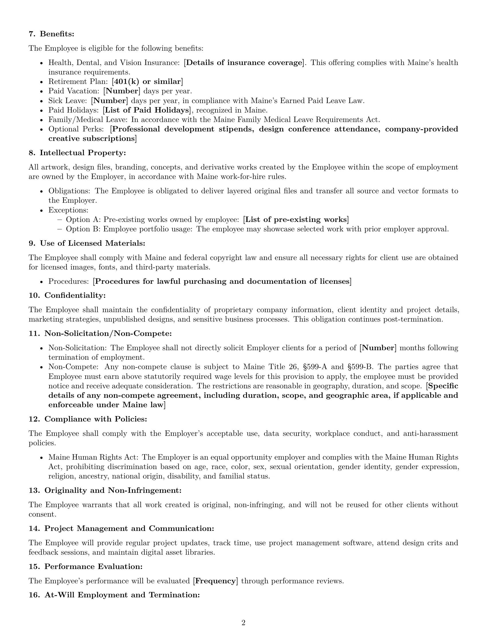 Preview page 2 of Free Maine graphic designer employment contract template