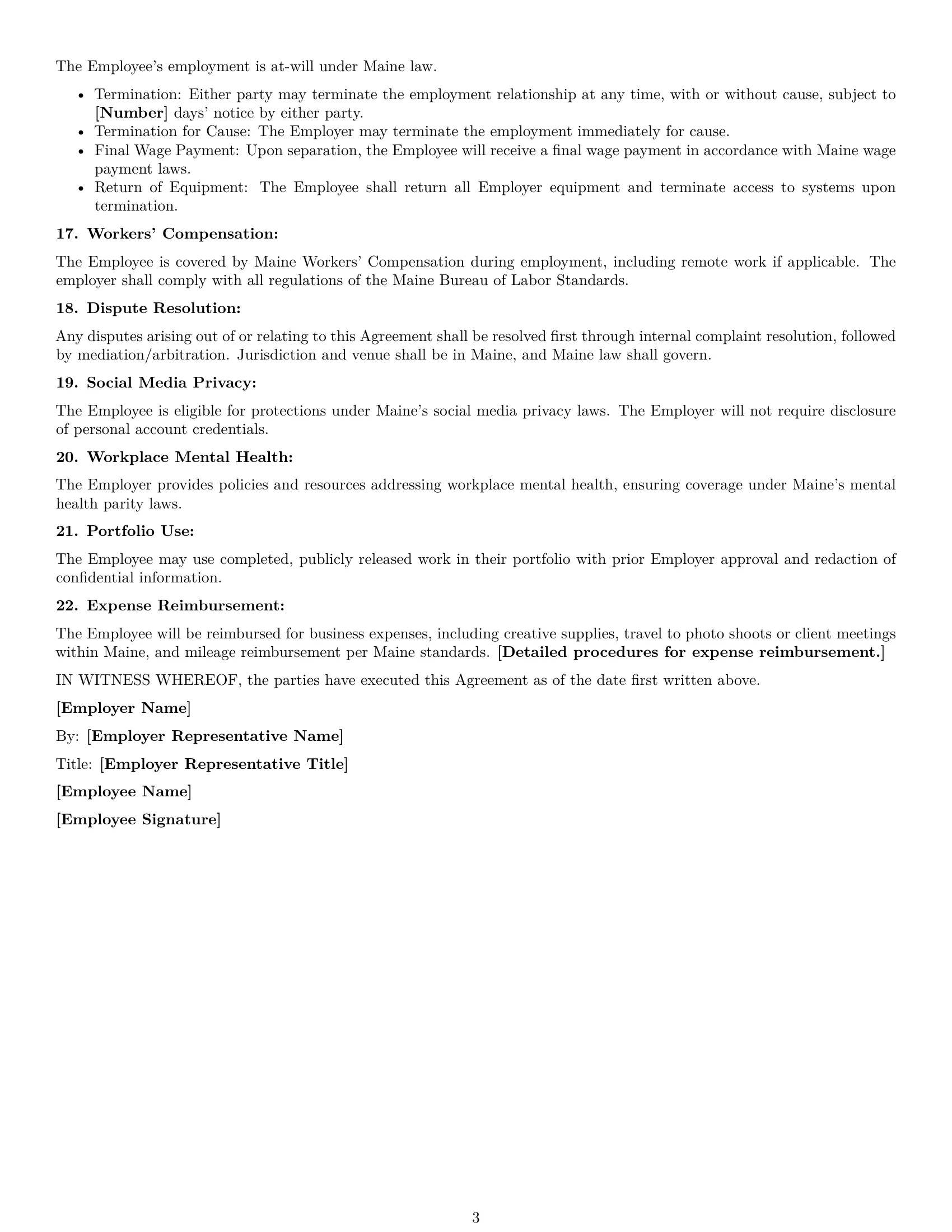 Preview page 3 of Free Maine graphic designer employment contract template