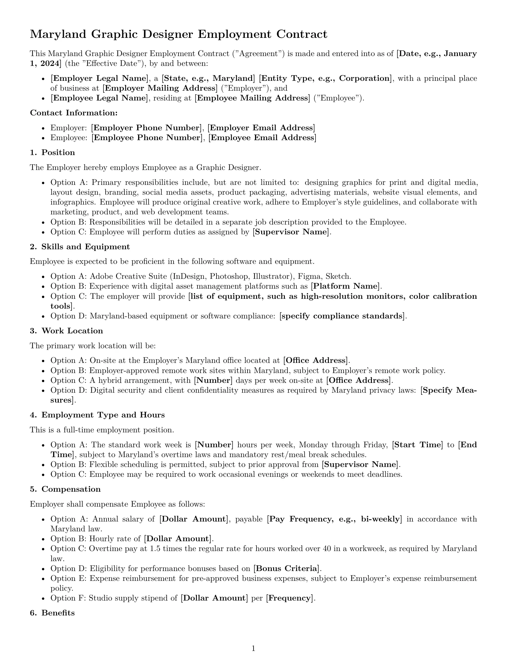 Preview page 1 of Free Maryland graphic designer employment contract template