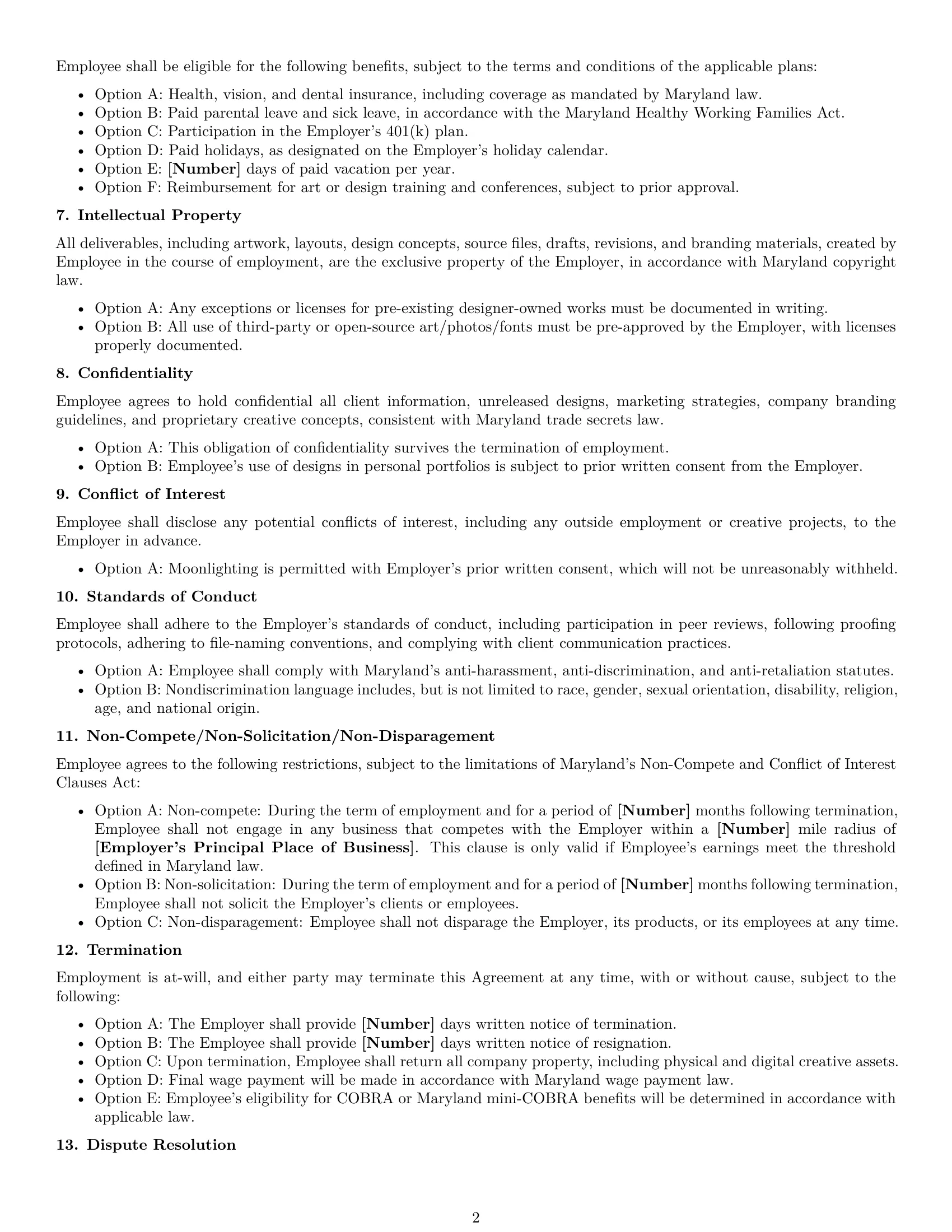 Preview page 2 of Free Maryland graphic designer employment contract template