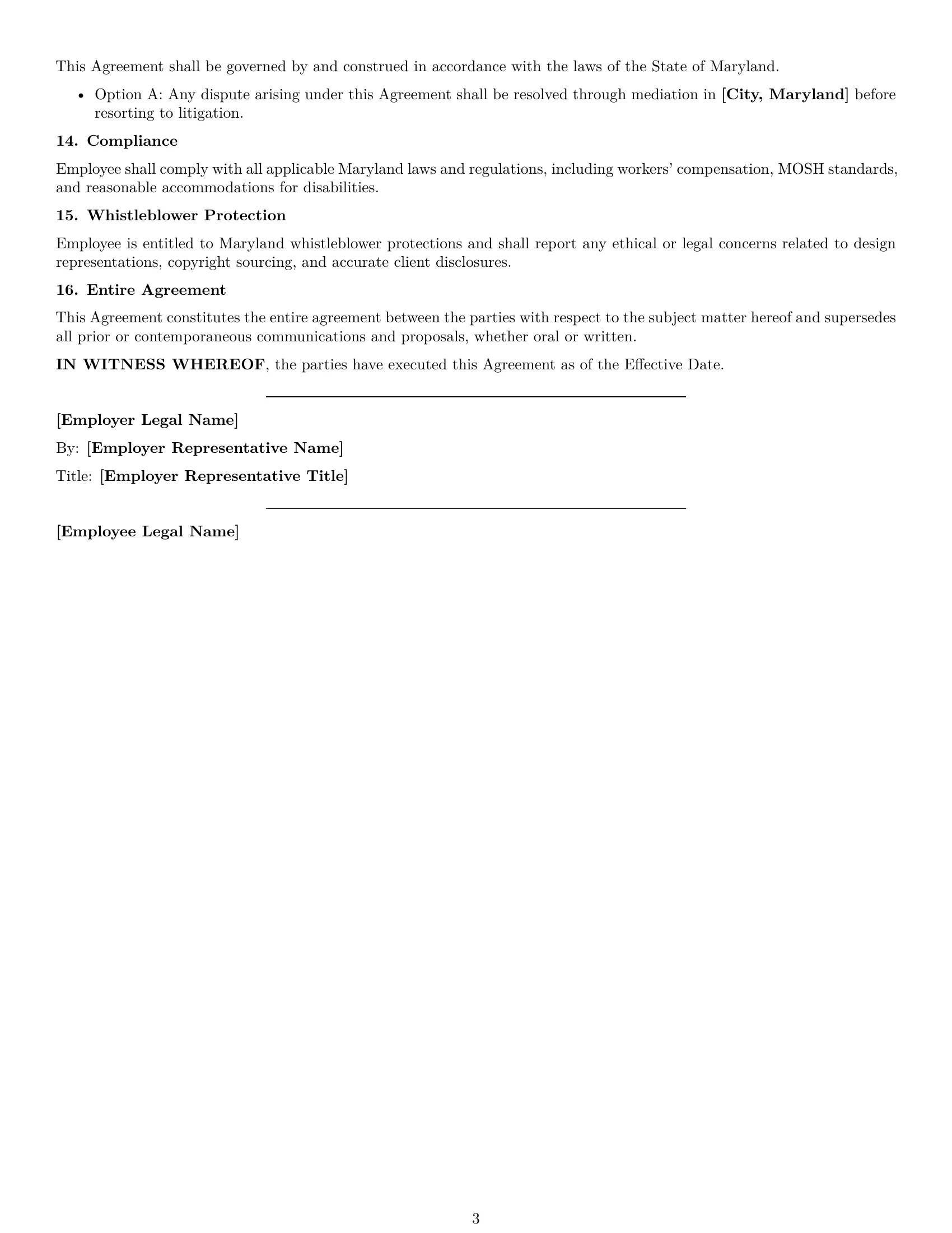 Preview page 3 of Free Maryland graphic designer employment contract template