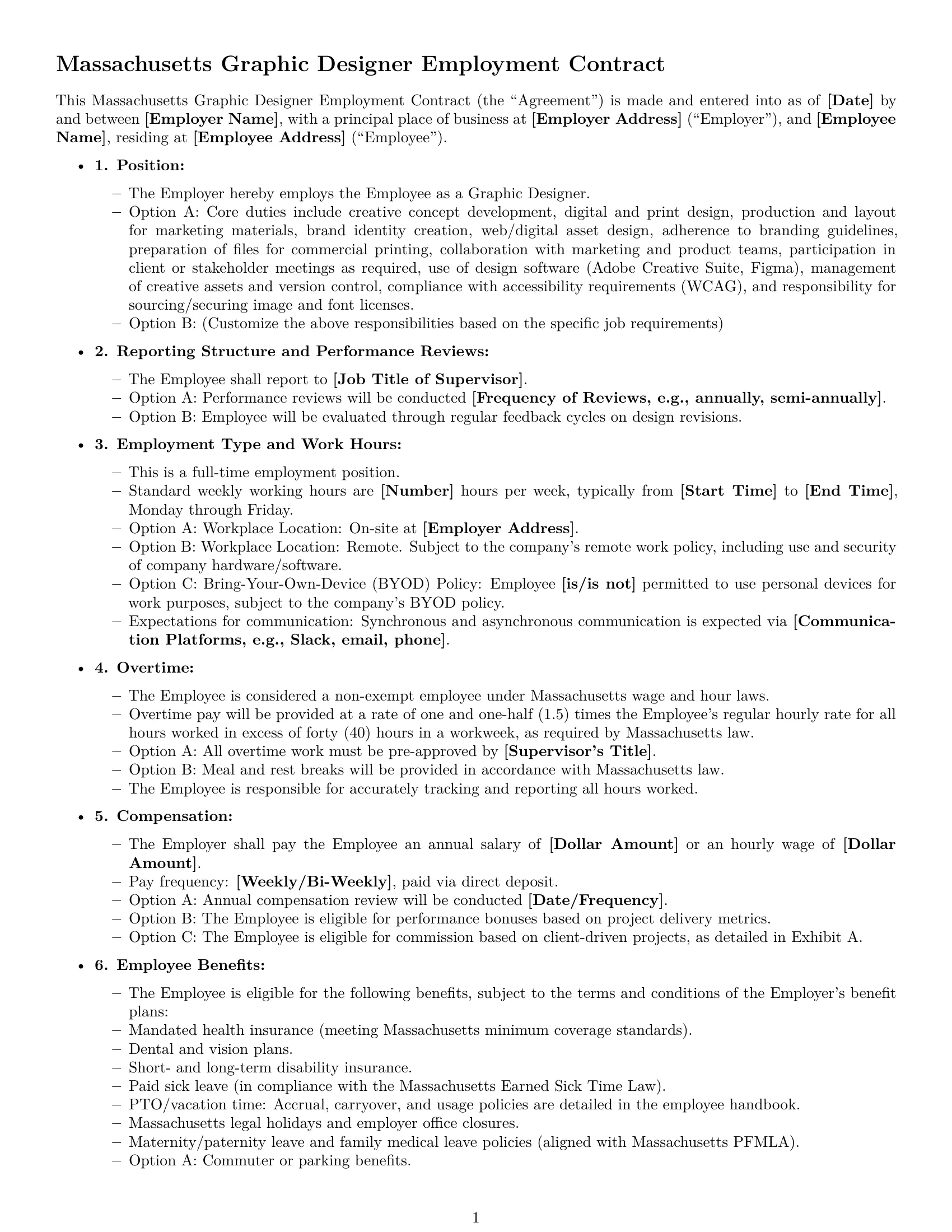 Preview page 1 of Free Massachusetts graphic designer employment contract template