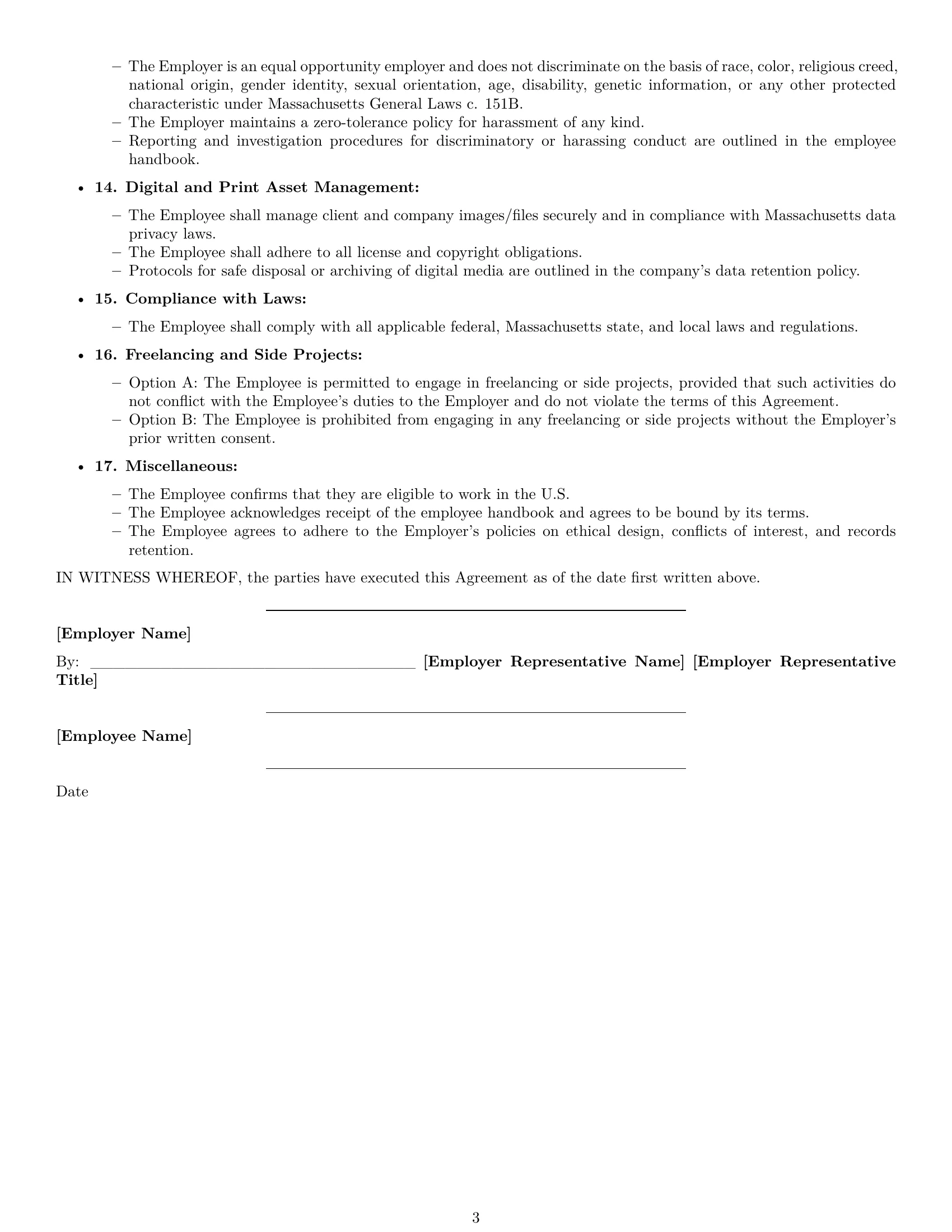 Preview page 3 of Free Massachusetts graphic designer employment contract template