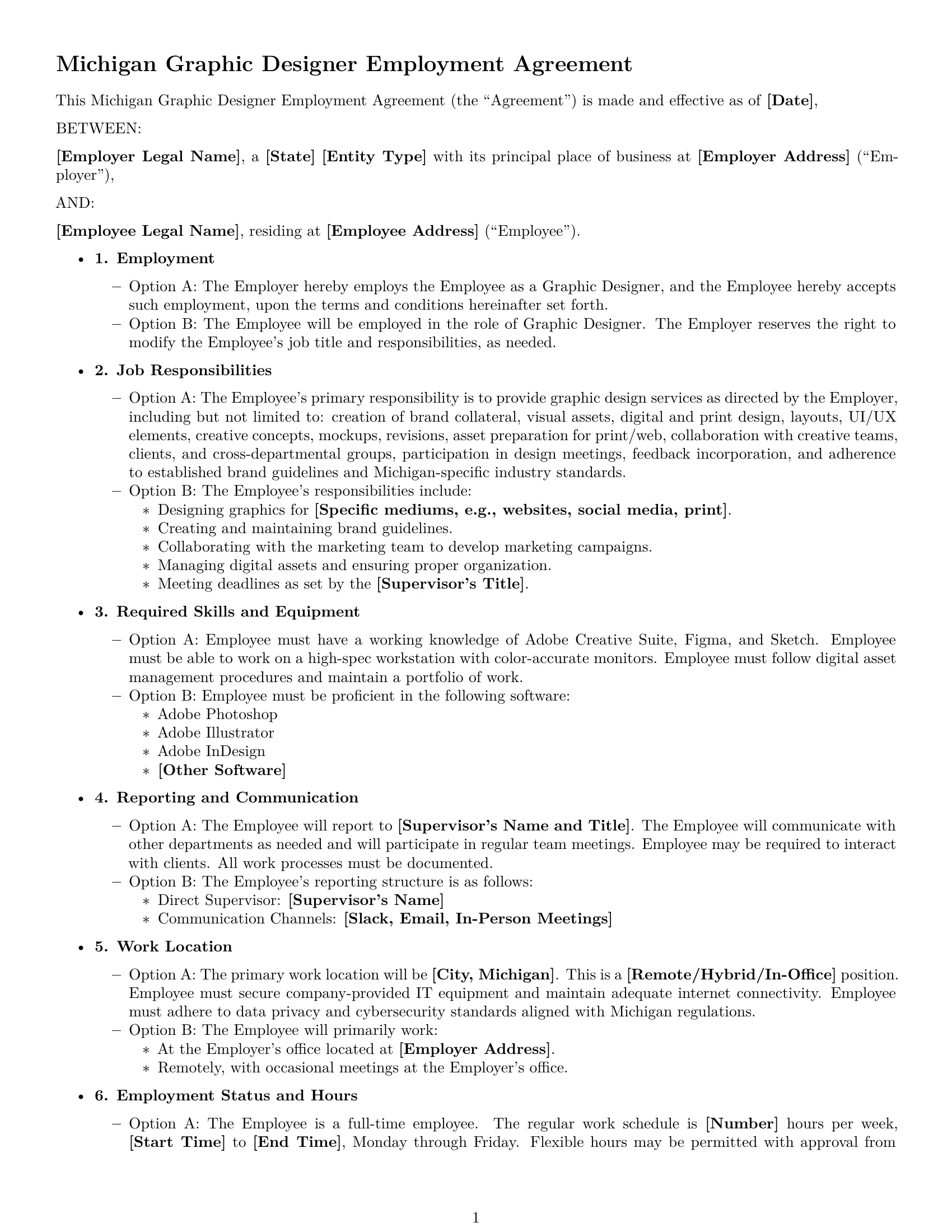 Preview page 1 of Free Michigan graphic designer employment contract template