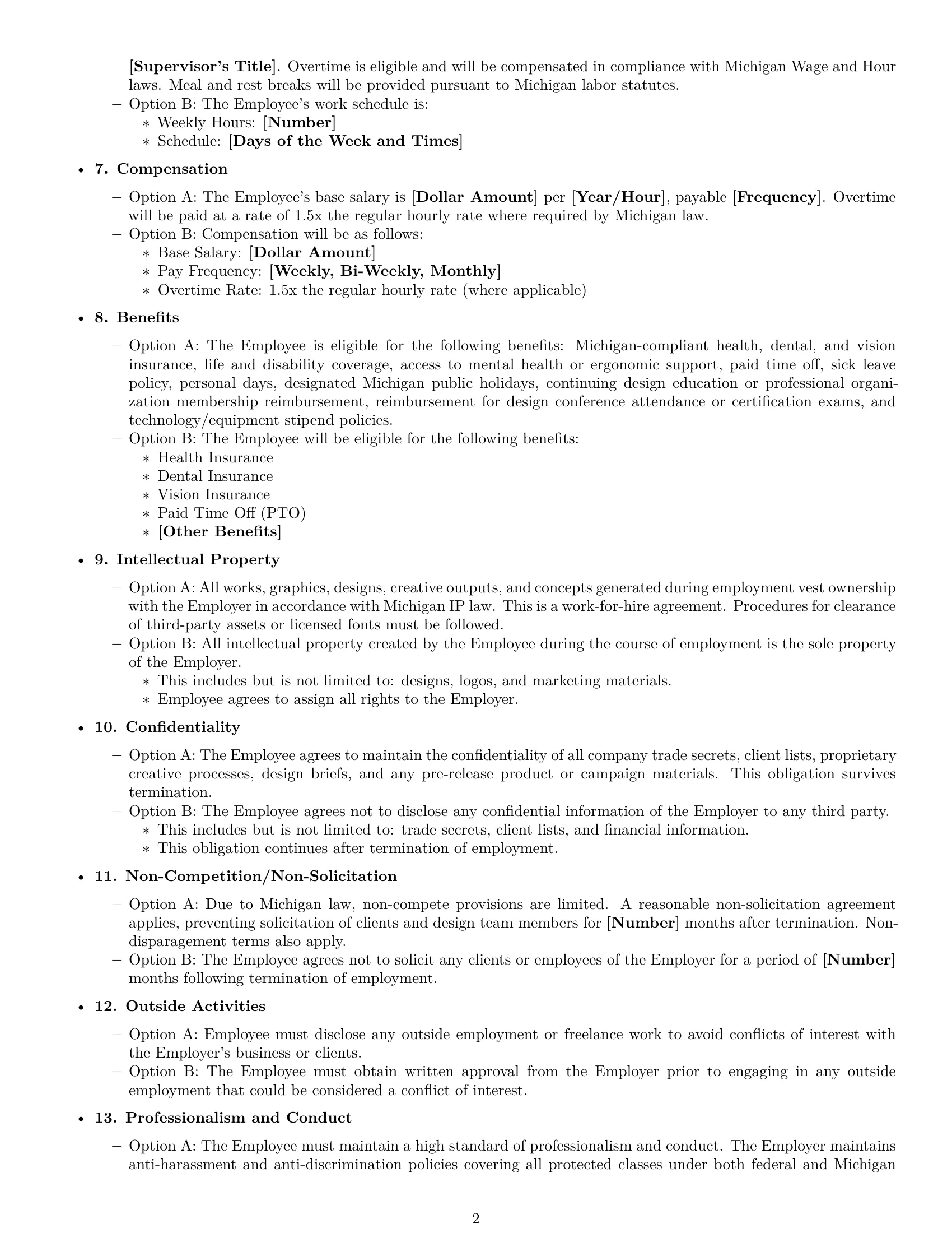 Preview page 2 of Free Michigan graphic designer employment contract template