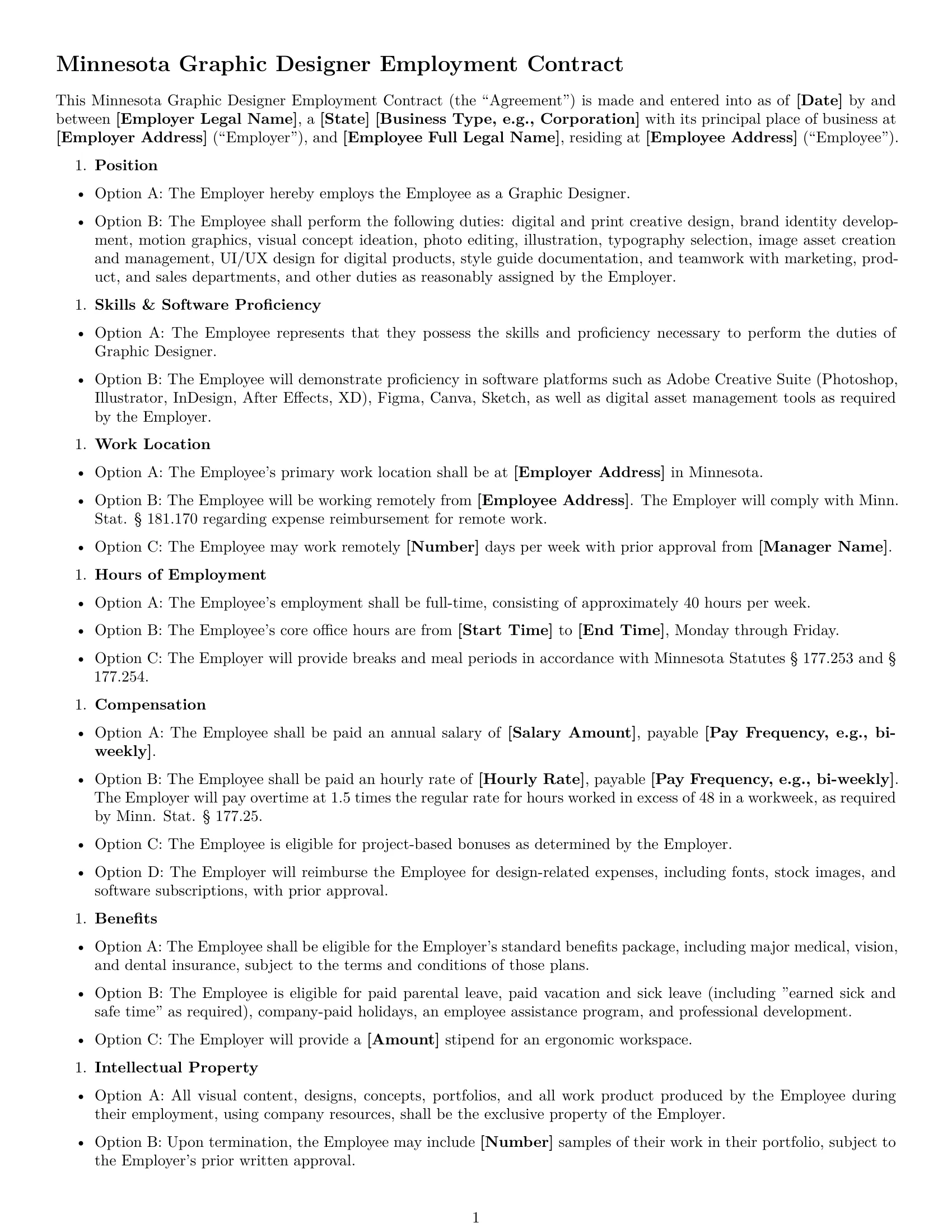 Preview page 1 of Free Minnesota graphic designer employment contract template