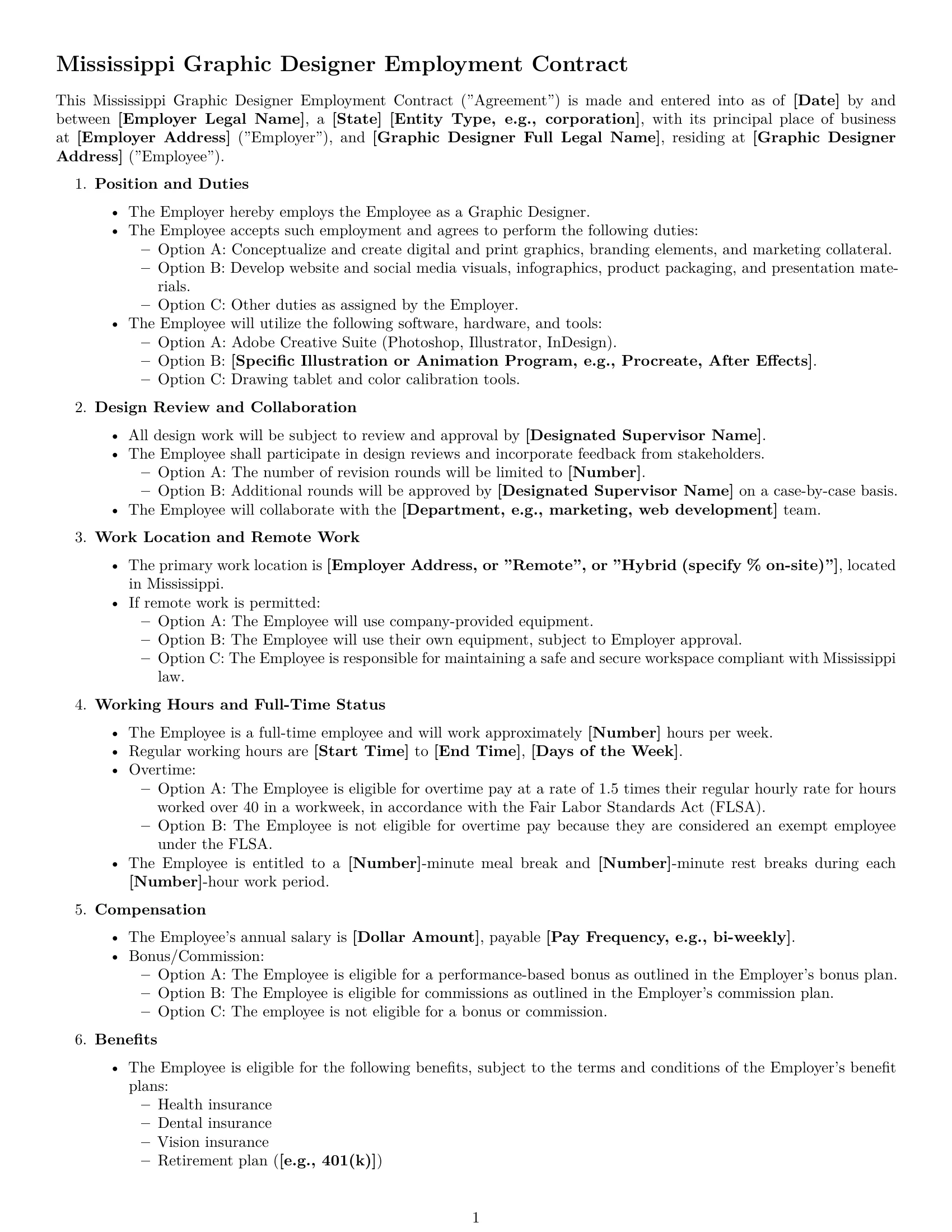 Preview page 1 of Free Mississippi graphic designer employment contract template
