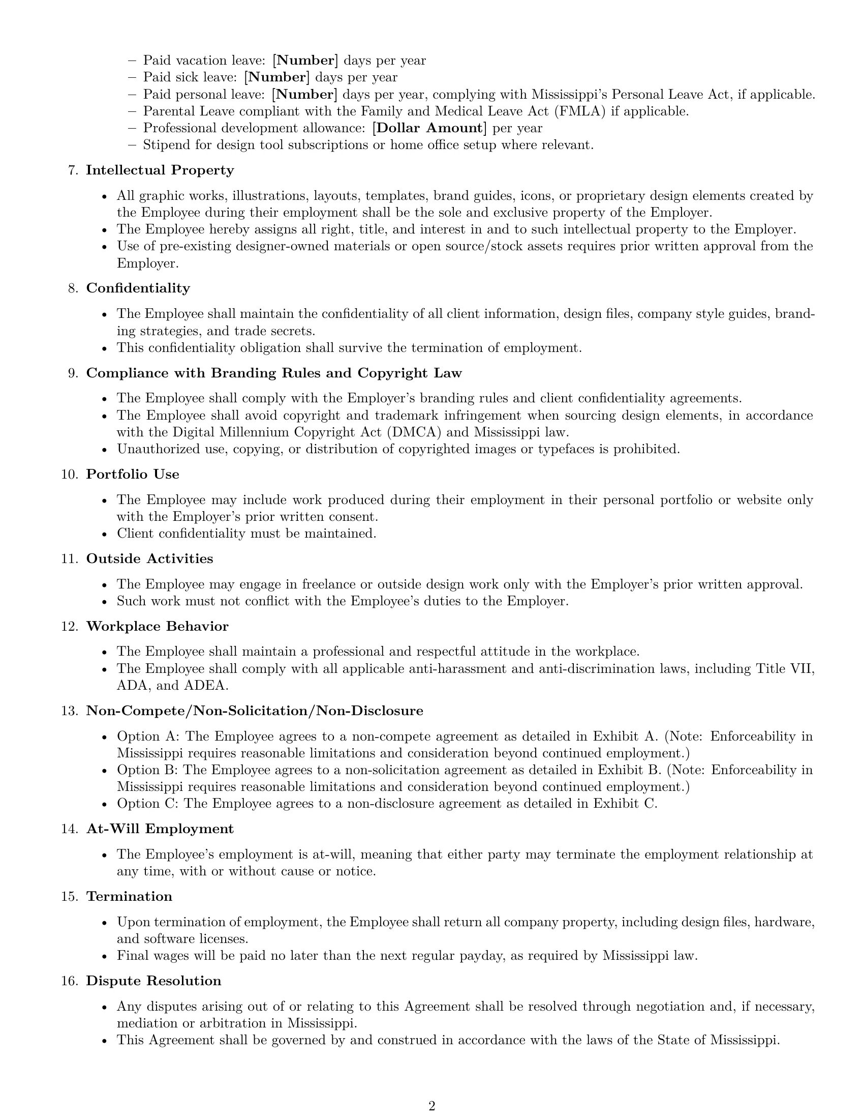 Preview page 2 of Free Mississippi graphic designer employment contract template