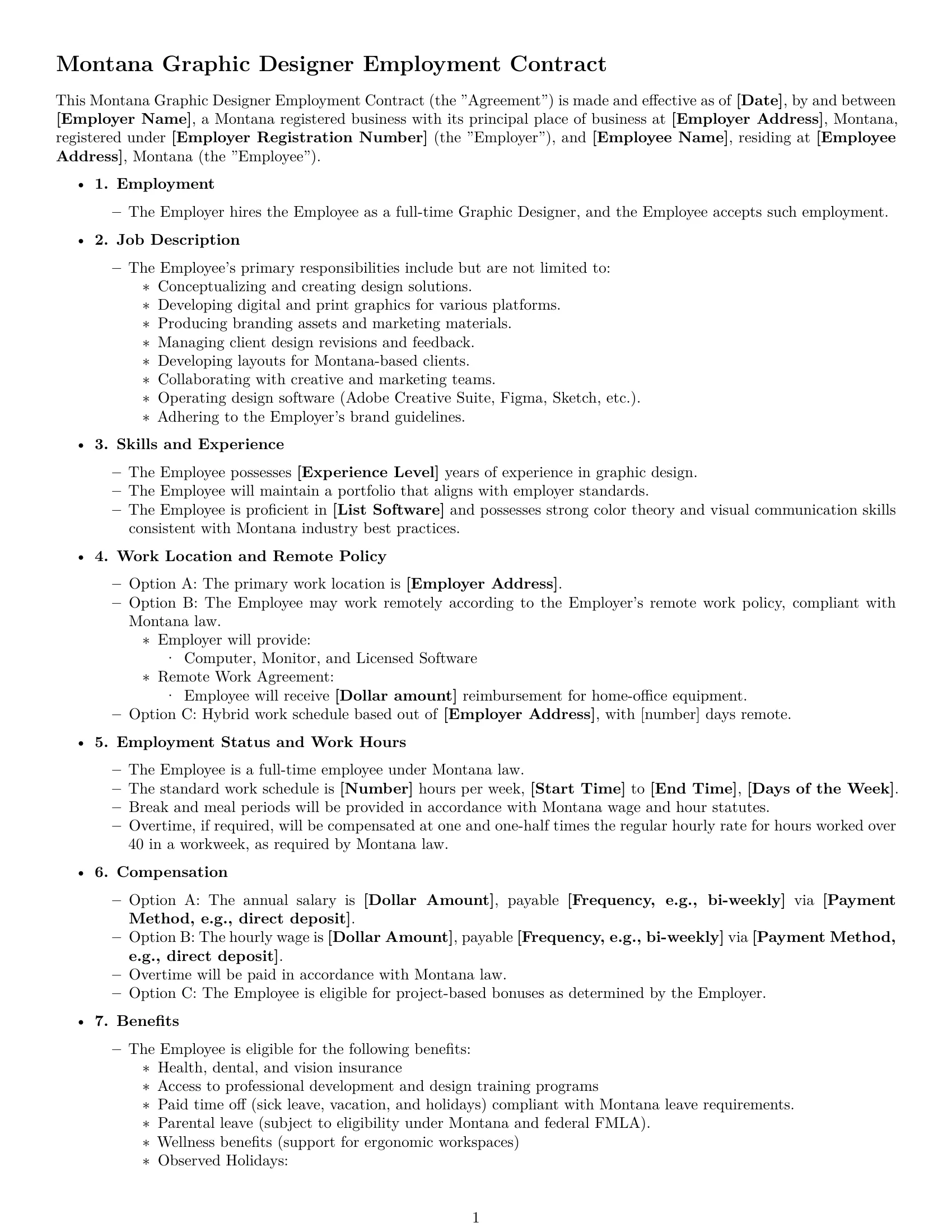 Preview page 1 of Free Montana graphic designer employment contract template
