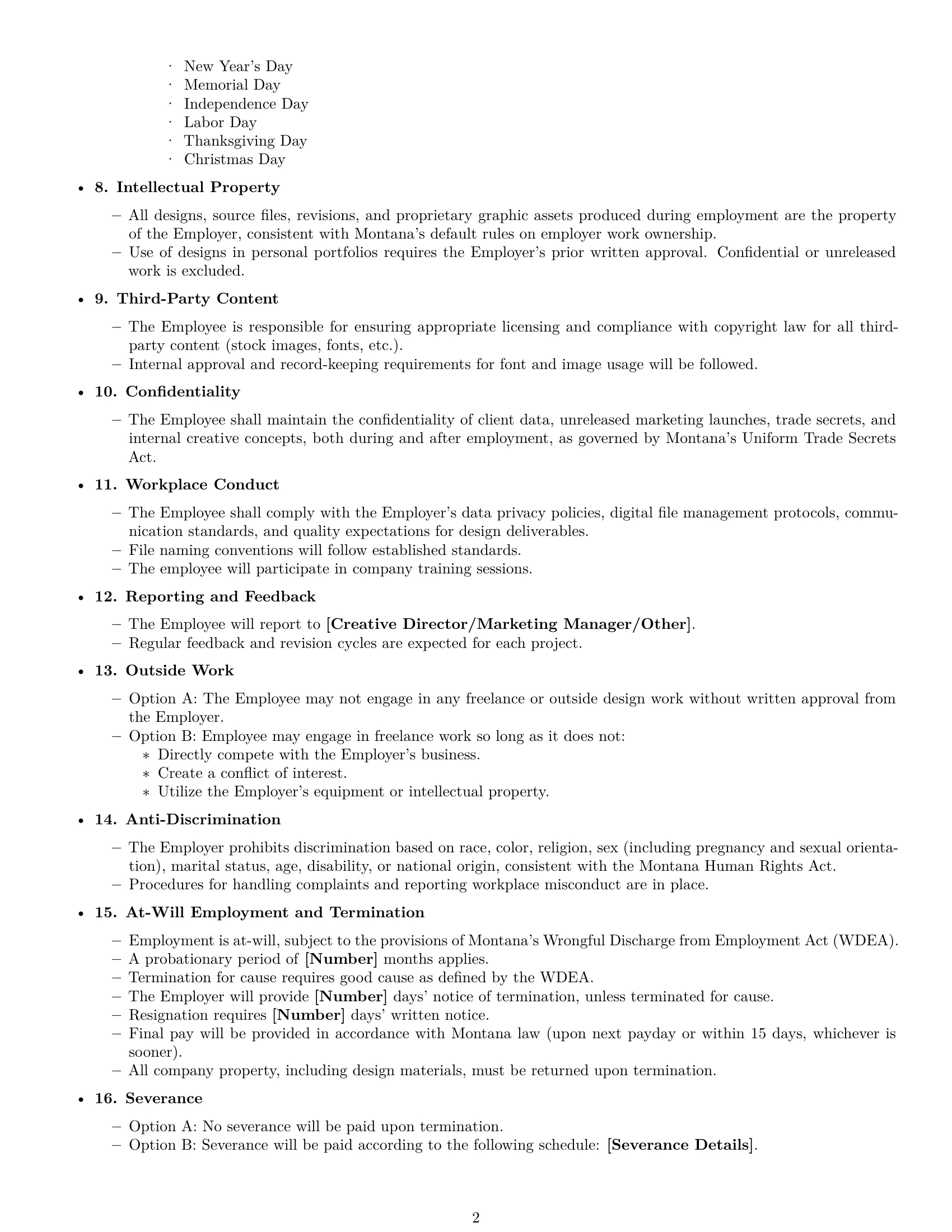 Preview page 2 of Free Montana graphic designer employment contract template