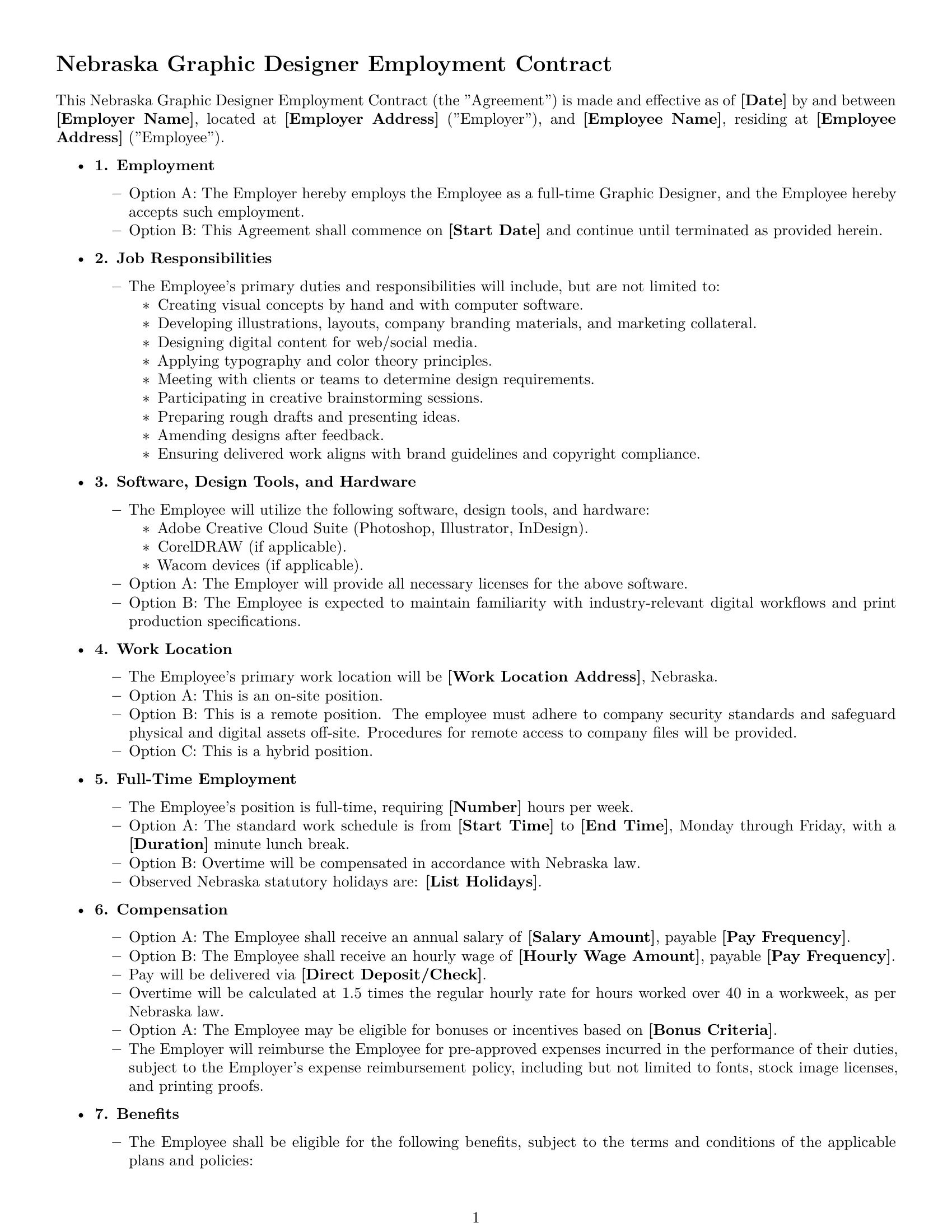 Preview page 1 of Free Nebraska graphic designer employment contract template