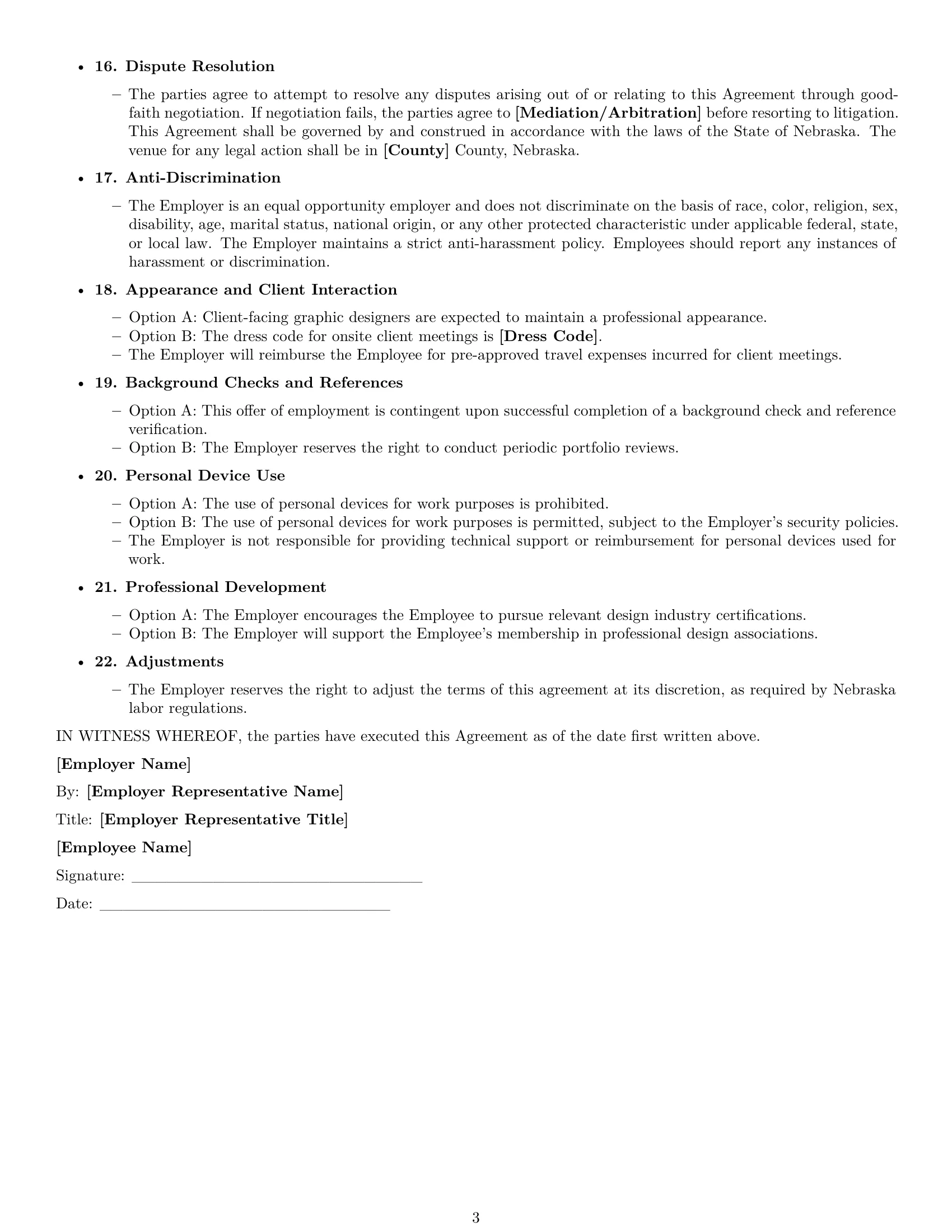Preview page 3 of Free Nebraska graphic designer employment contract template