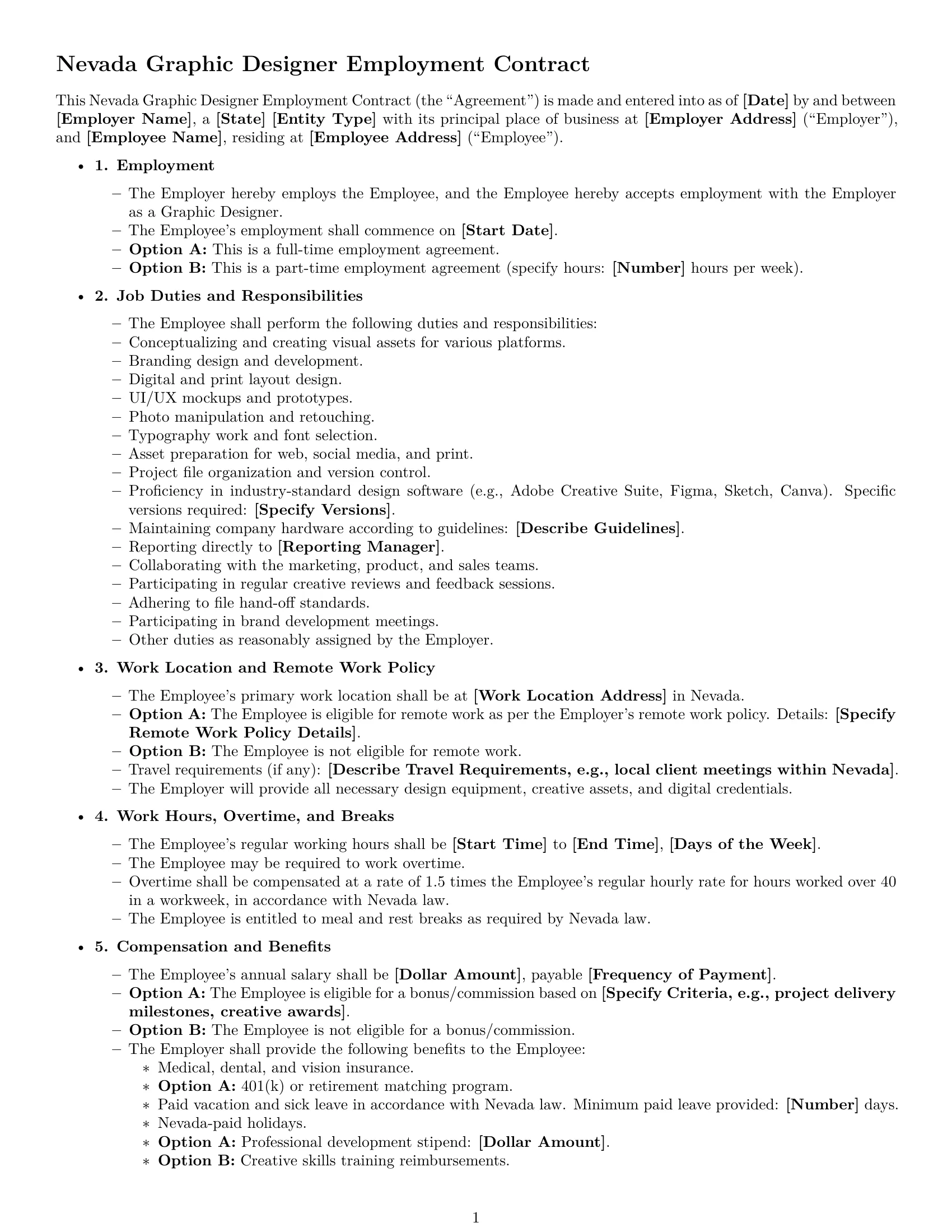 Preview page 1 of Free Nevada graphic designer employment contract template