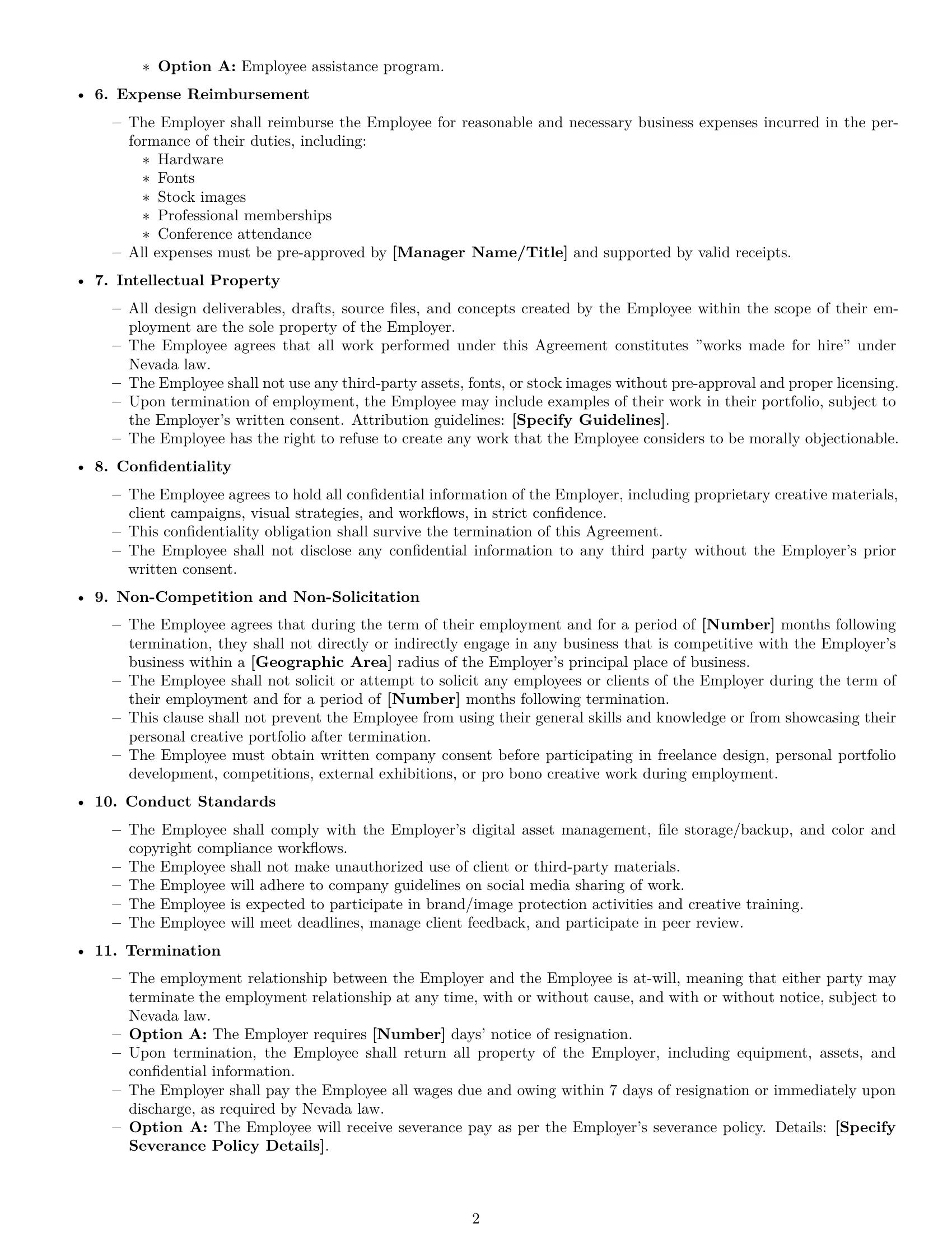 Preview page 2 of Free Nevada graphic designer employment contract template