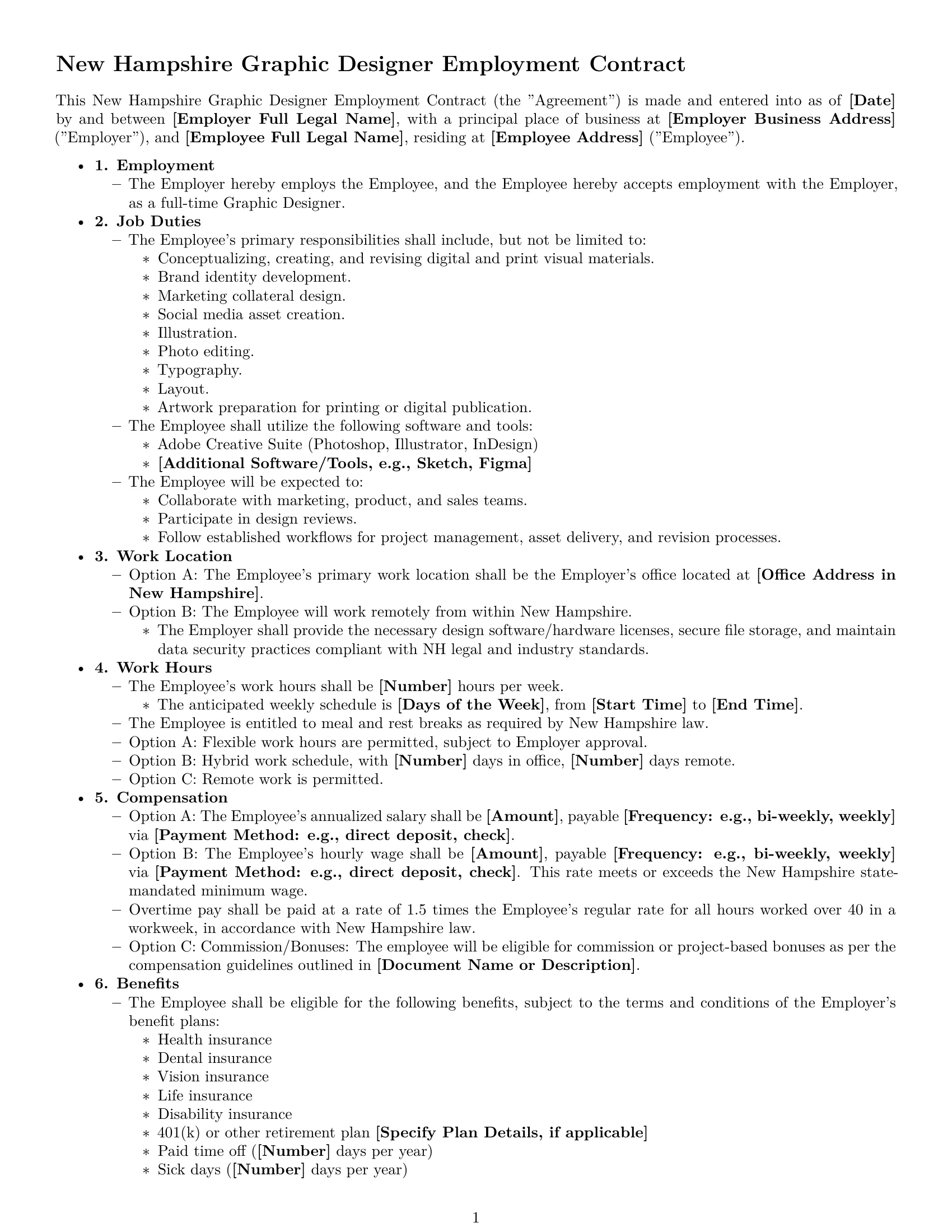Preview page 1 of Free New Hampshire graphic designer employment contract template