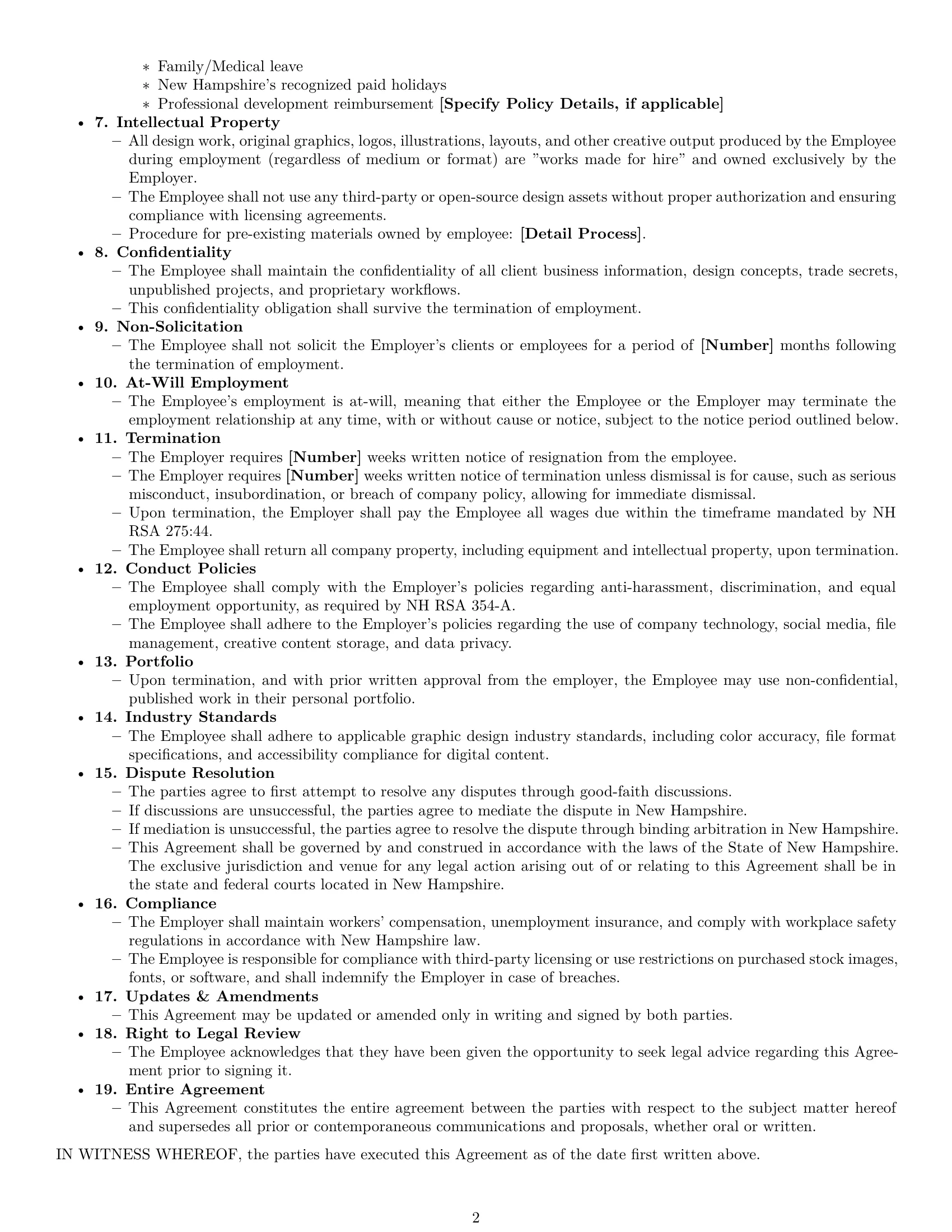 Preview page 2 of Free New Hampshire graphic designer employment contract template