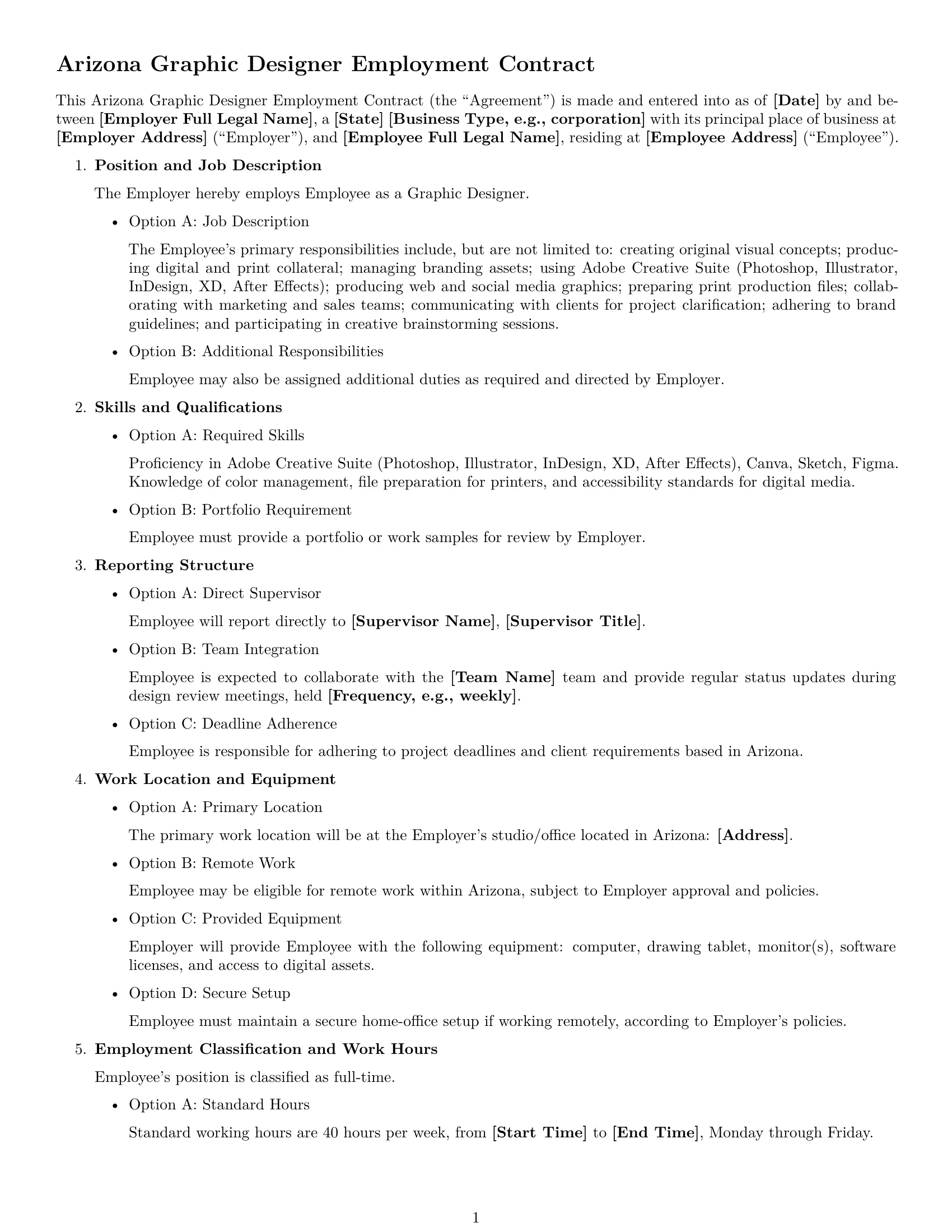 Preview page 1 of Free Arizona graphic designer employment contract template