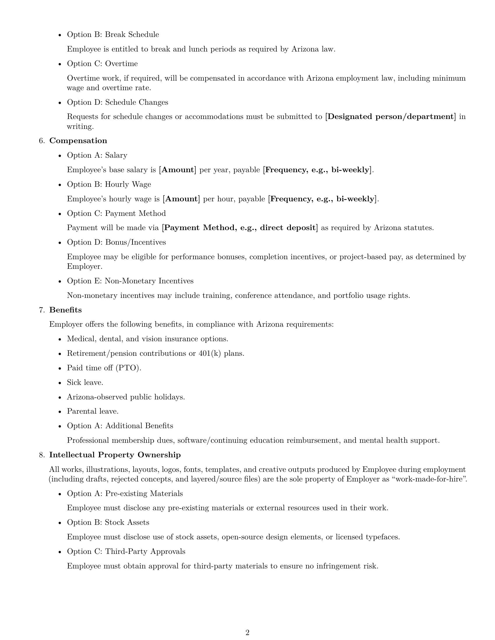 Preview page 2 of Free Arizona graphic designer employment contract template