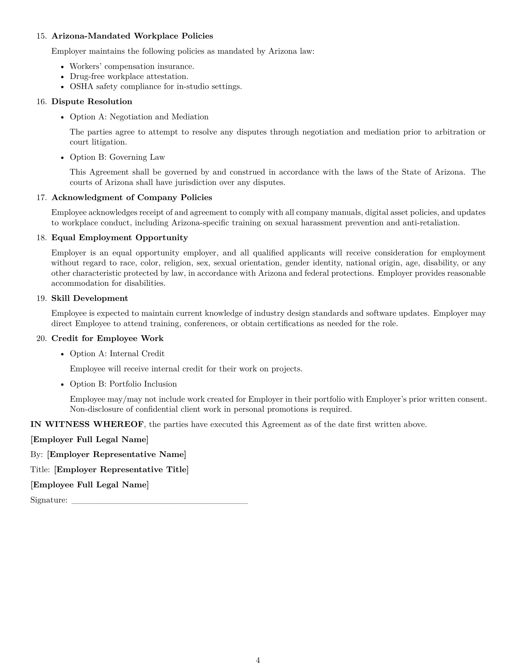 Preview page 4 of Free Arizona graphic designer employment contract template