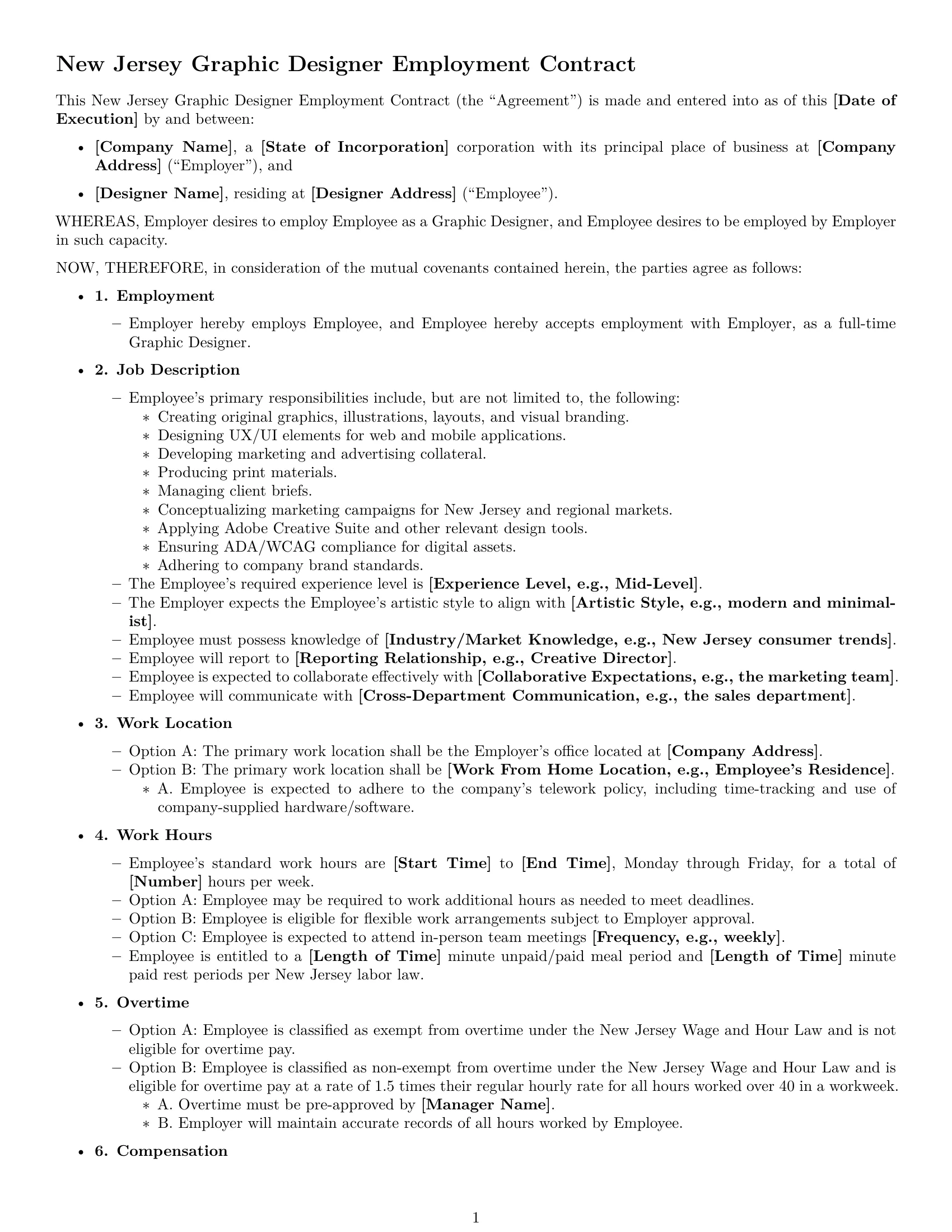 Preview page 1 of Free New Jersey graphic designer employment contract template