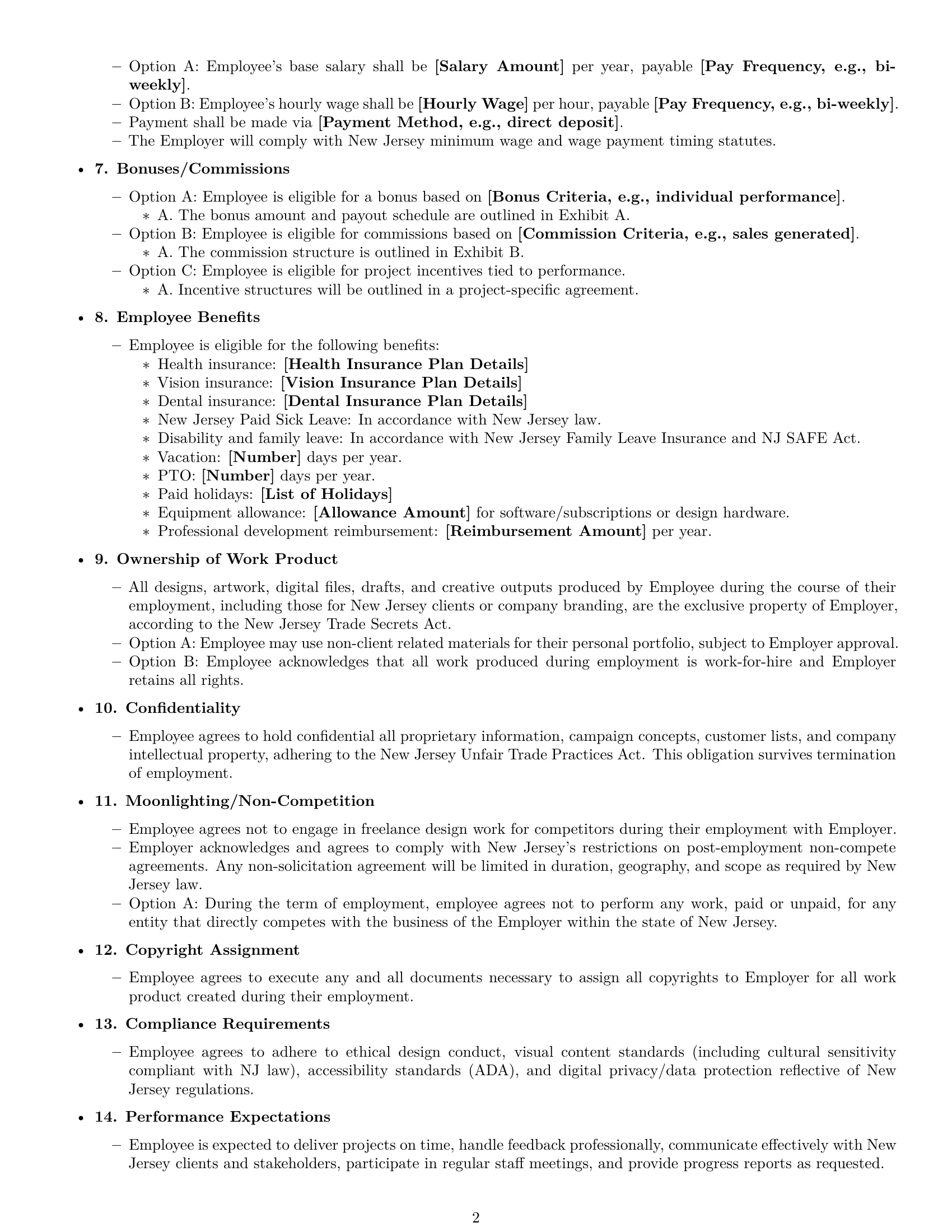 Preview page 2 of Free New Jersey graphic designer employment contract template