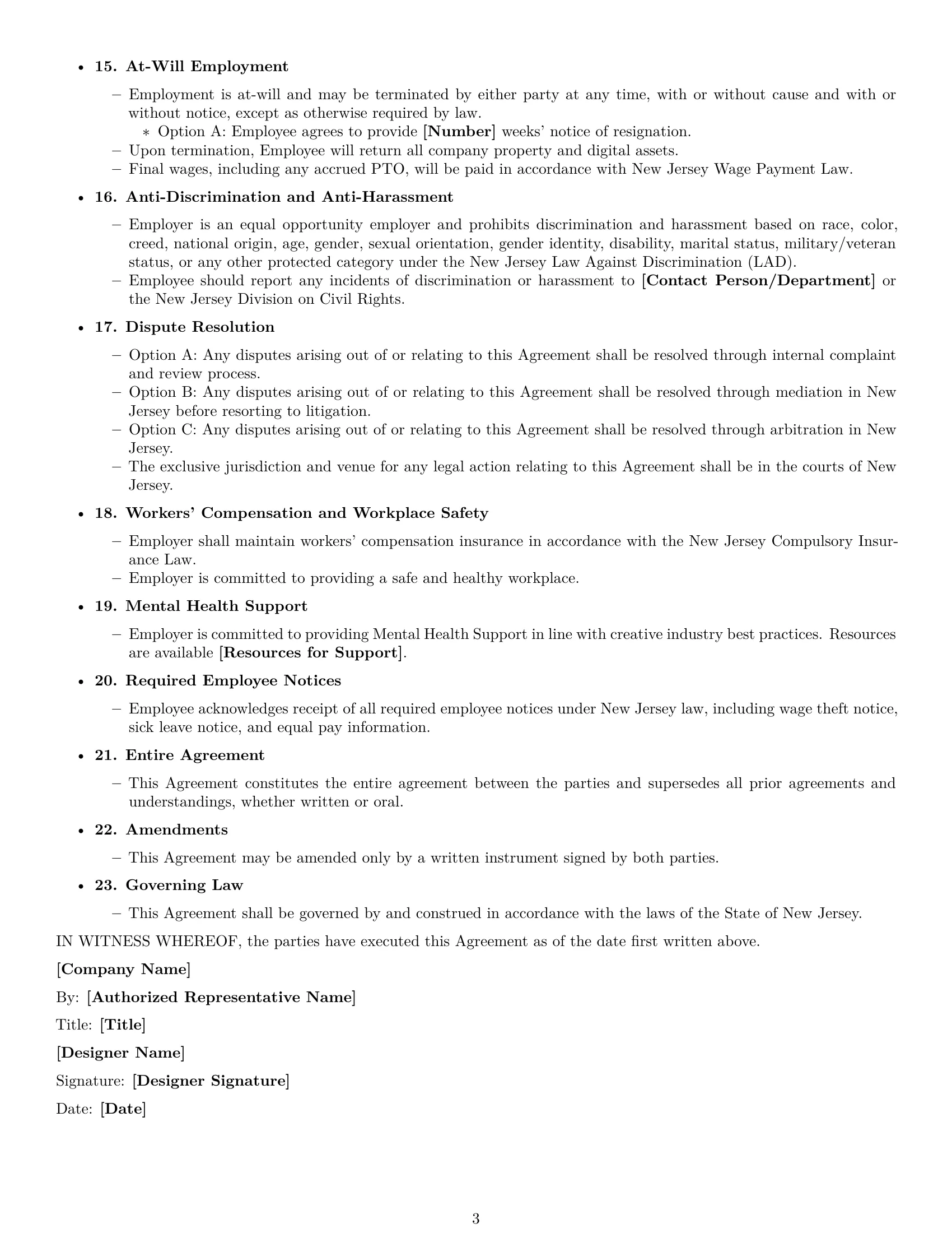 Preview page 3 of Free New Jersey graphic designer employment contract template