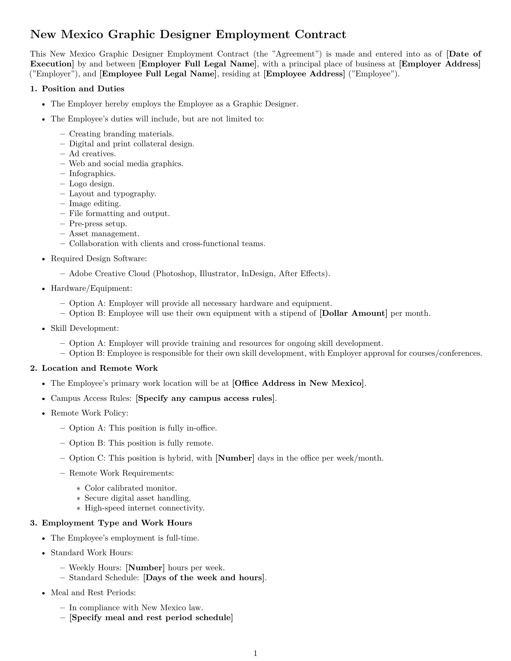 Preview page 1 of Free New Mexico graphic designer employment contract template
