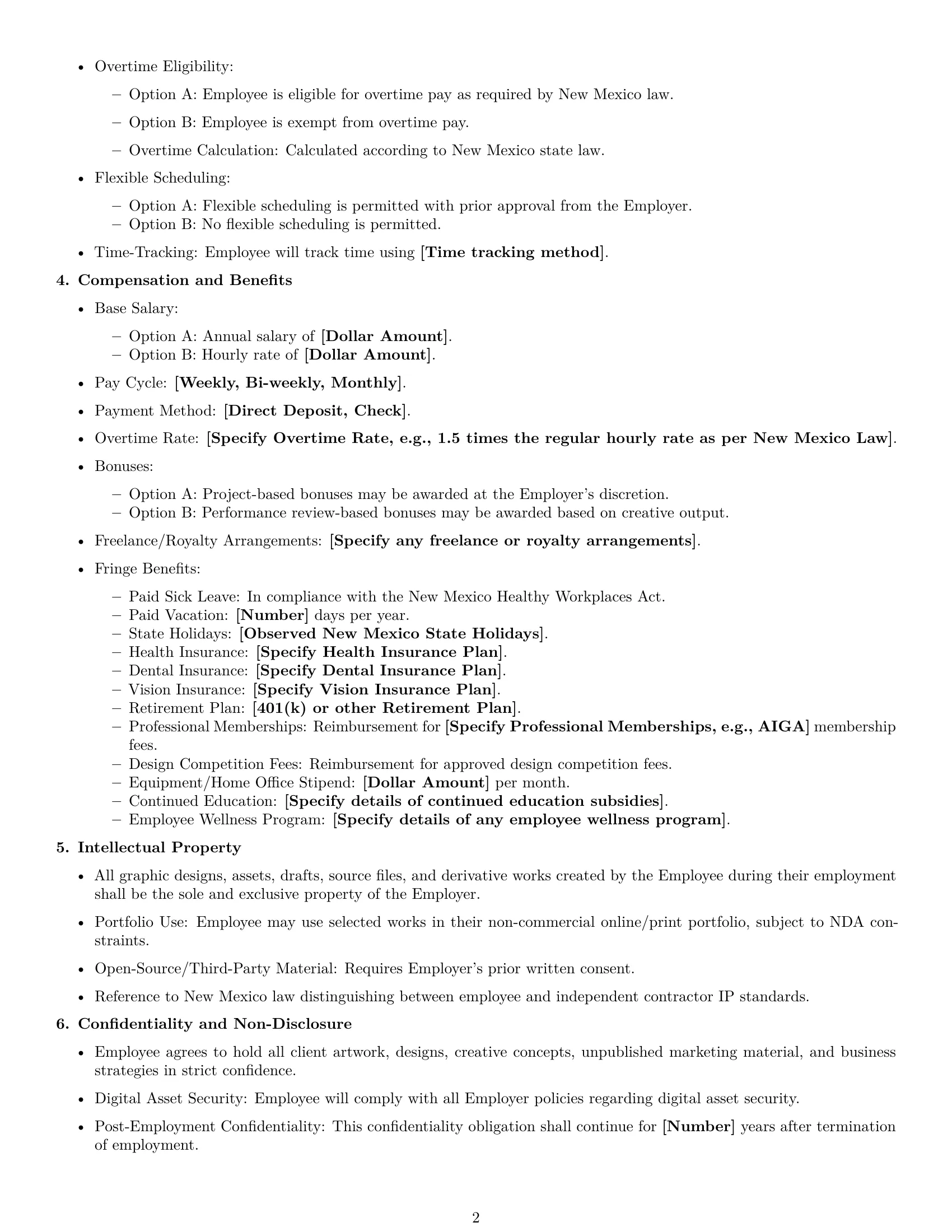 Preview page 2 of Free New Mexico graphic designer employment contract template