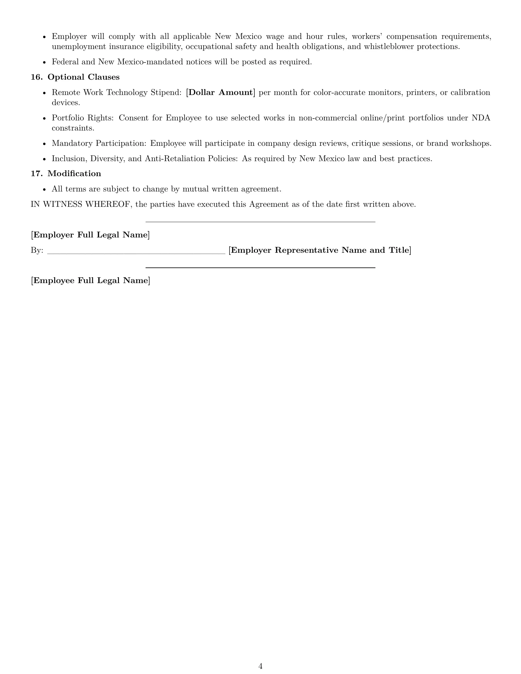 Preview page 4 of Free New Mexico graphic designer employment contract template