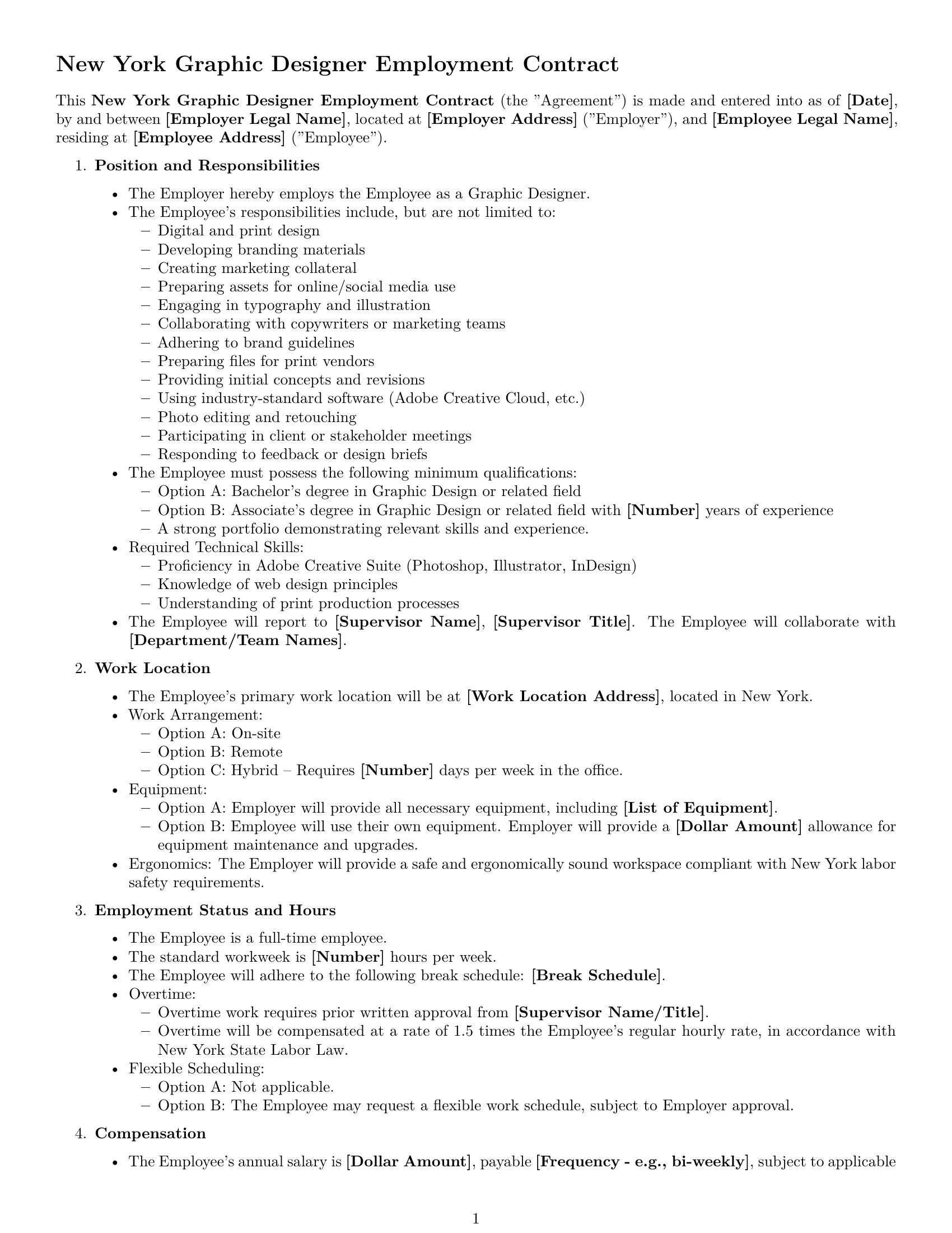 Preview page 1 of Free New York graphic designer employment contract template