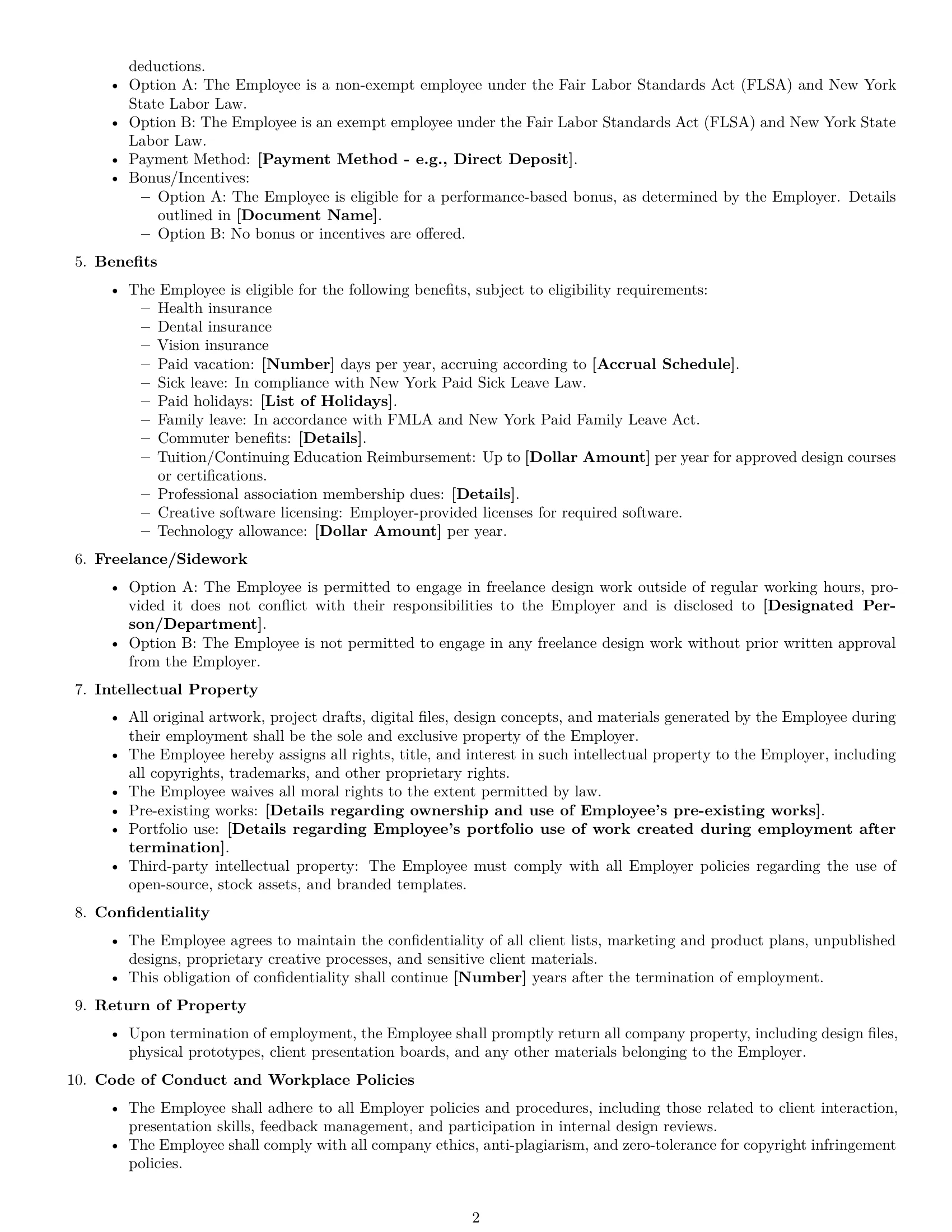 Preview page 2 of Free New York graphic designer employment contract template