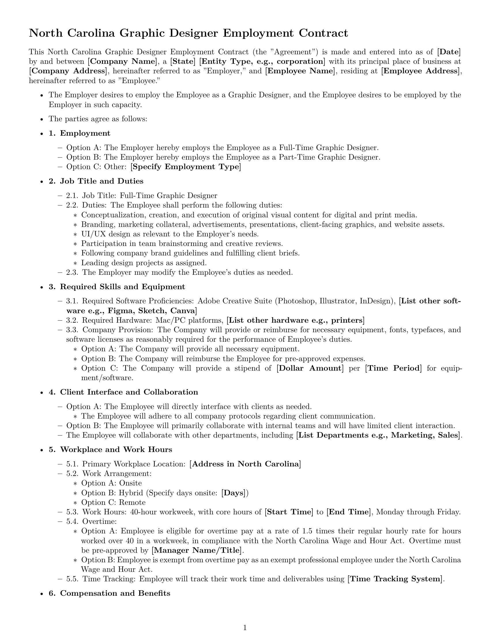Preview page 1 of Free North Carolina graphic designer employment contract template