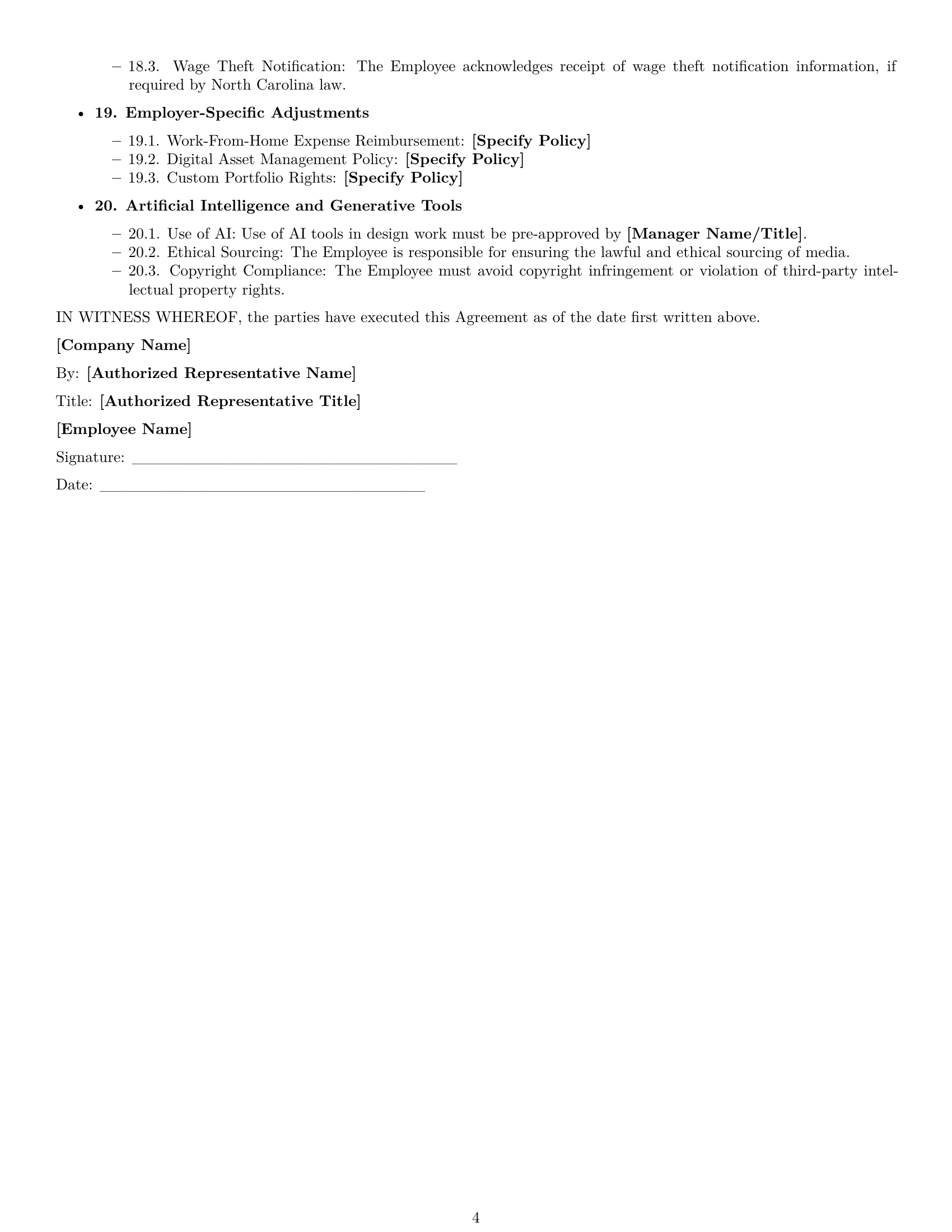 Preview page 4 of Free North Carolina graphic designer employment contract template