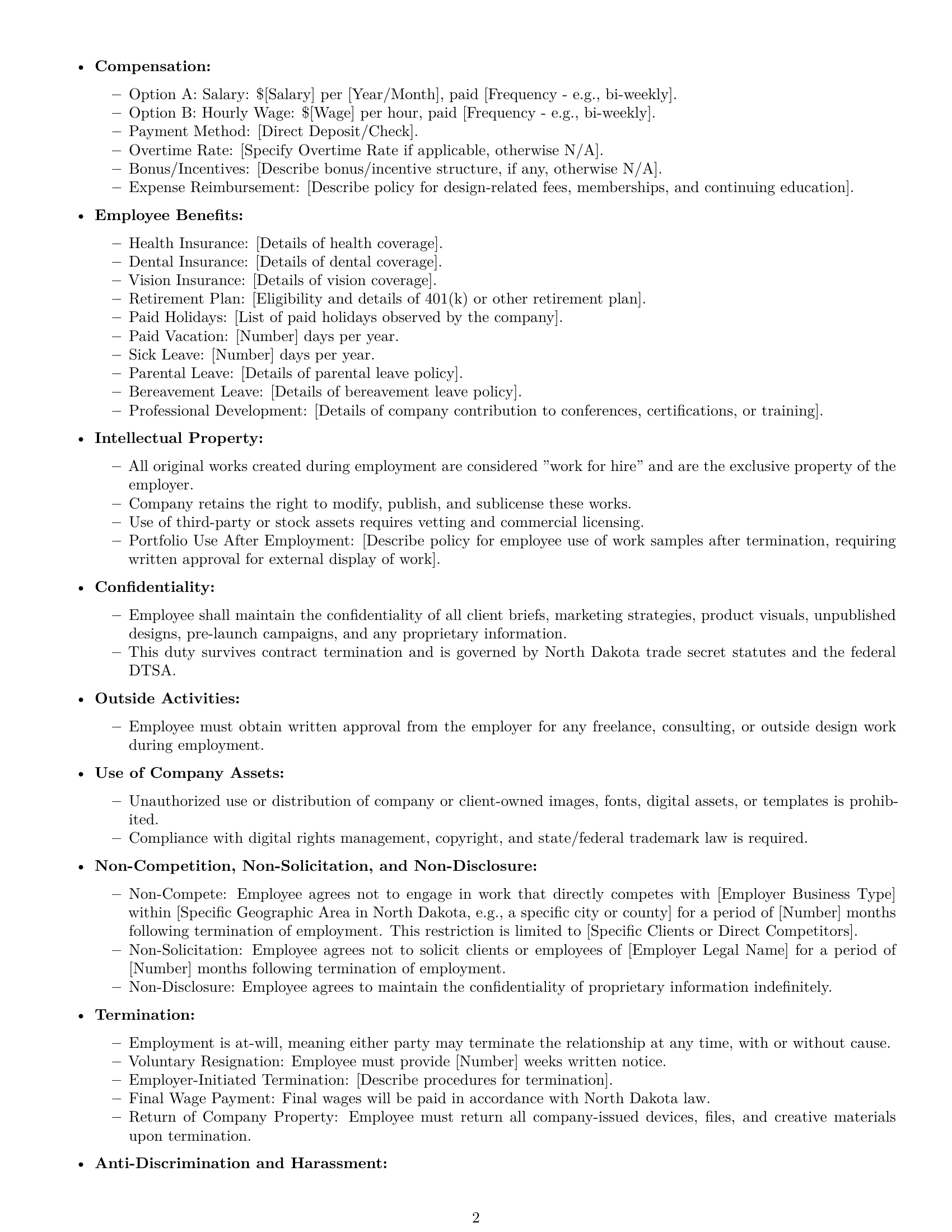 Preview page 2 of Free North Dakota graphic designer employment contract template