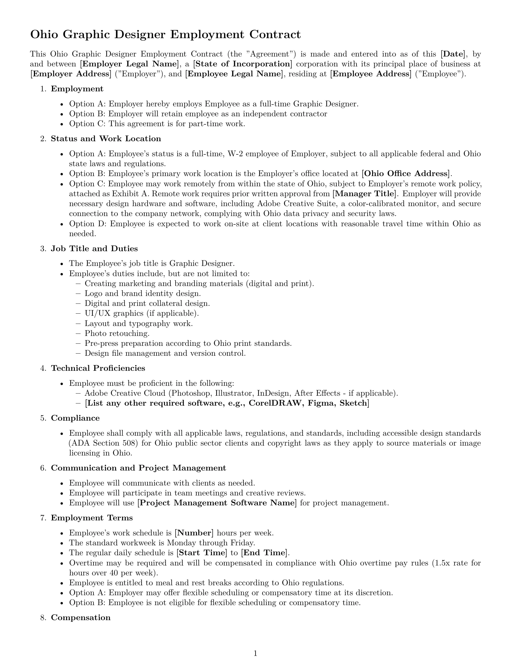 Preview page 1 of Free Ohio graphic designer employment contract template