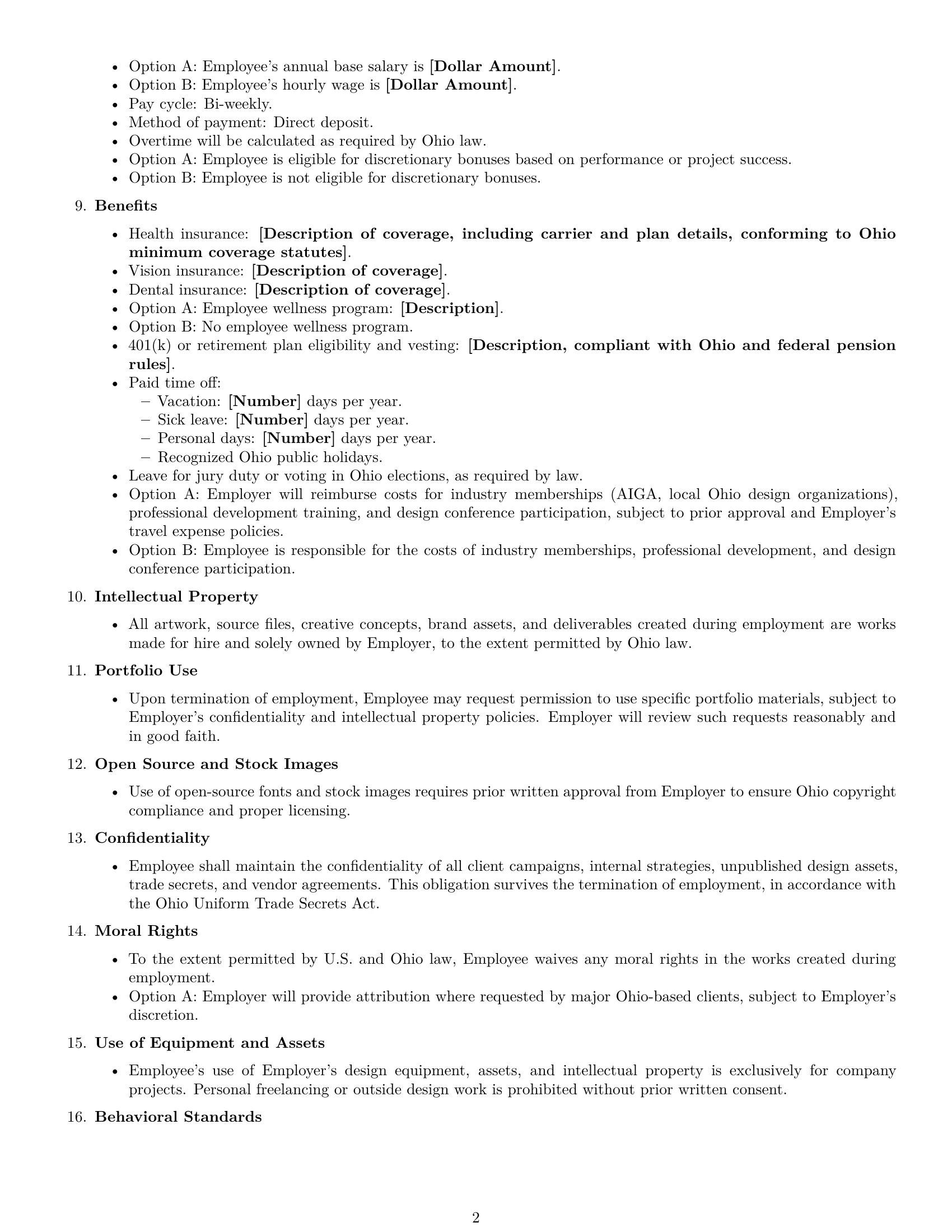 Preview page 2 of Free Ohio graphic designer employment contract template